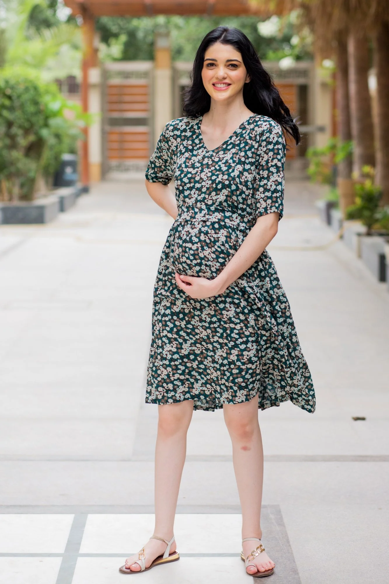 Emerald Floral Maternity & Nursing Dress - Chenance