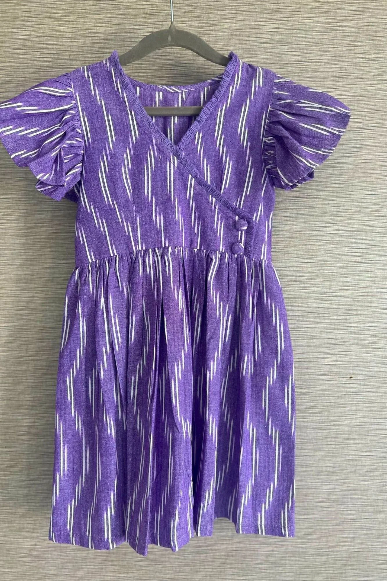 Cheerful Lilac Ikat Gathered Dress - Chenance