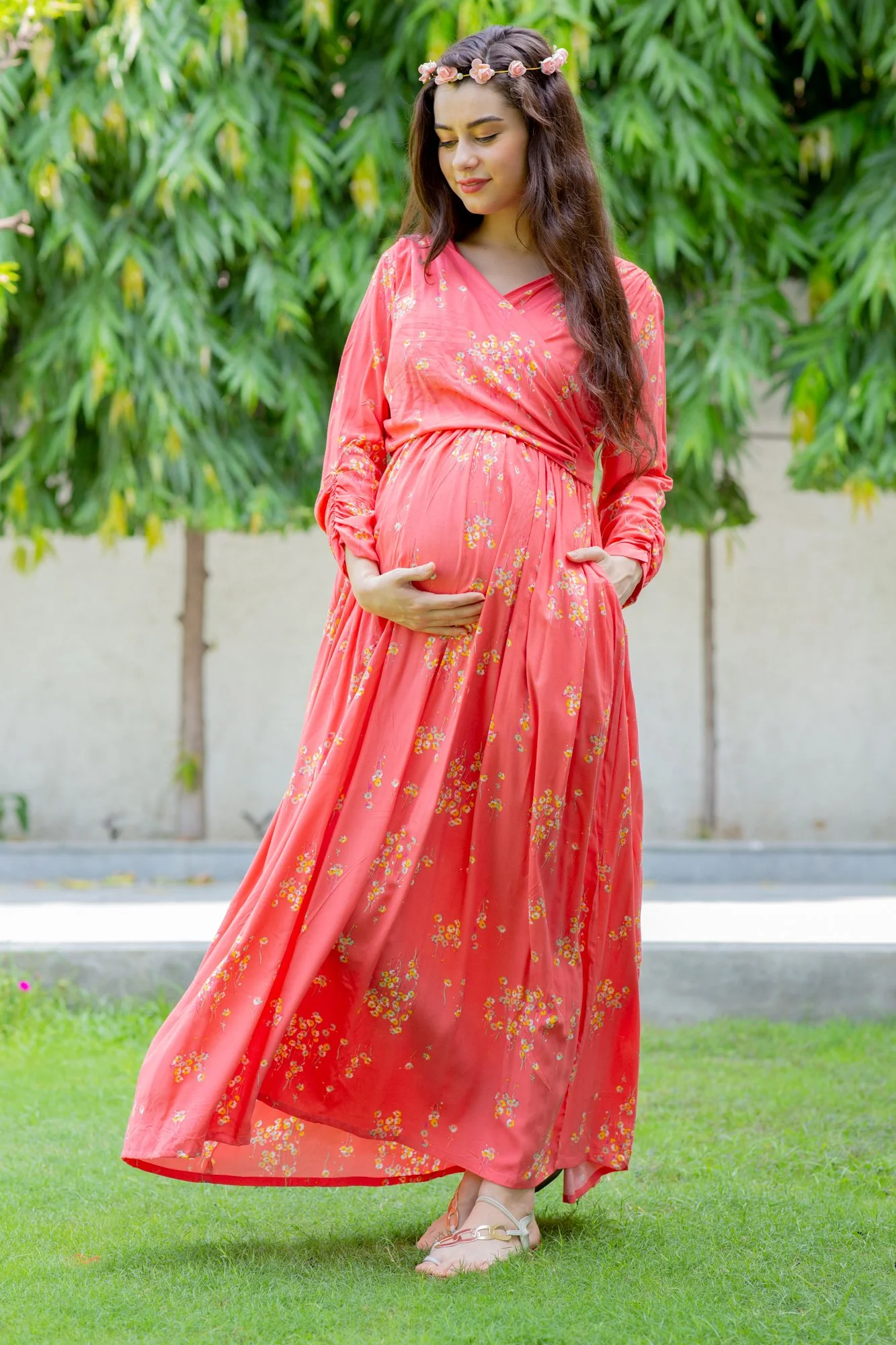Pink Blush Floral Maternity & Nursing Wrap Dress - Chenance
