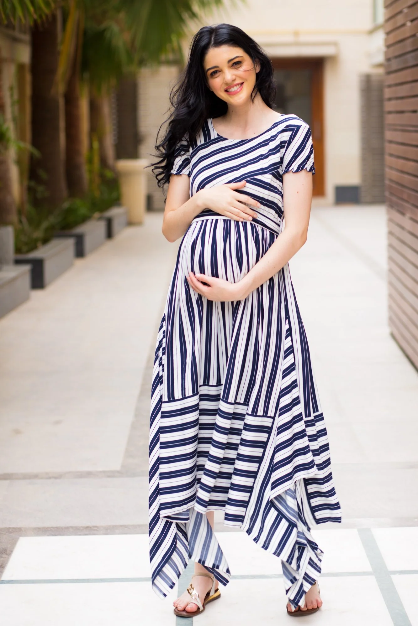 Unique Assymetrical Striped Maternity Dress - Chenance