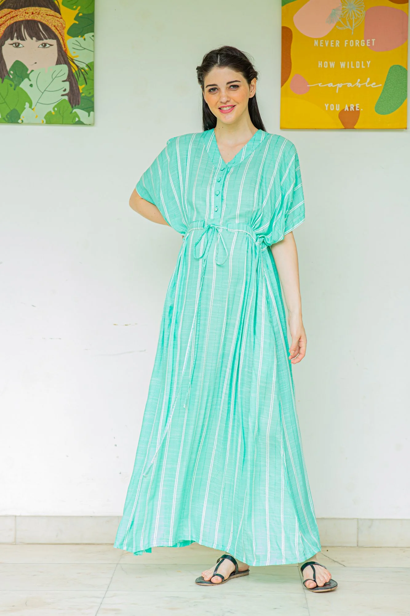 Pastel Green Maternity & Nursing Dress / Delivery Gown/ Night Dress - Chenance