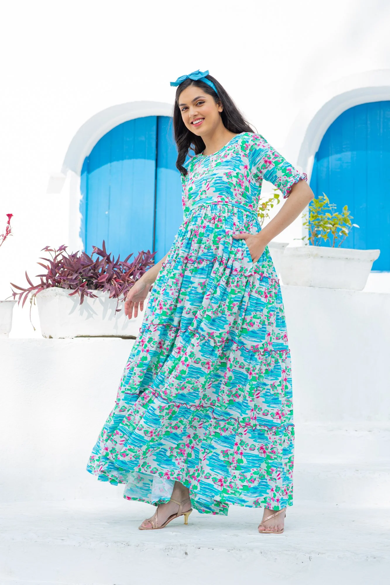 Arctic Blue Hawaii Frill Maternity & Nursing Dress - Chenance