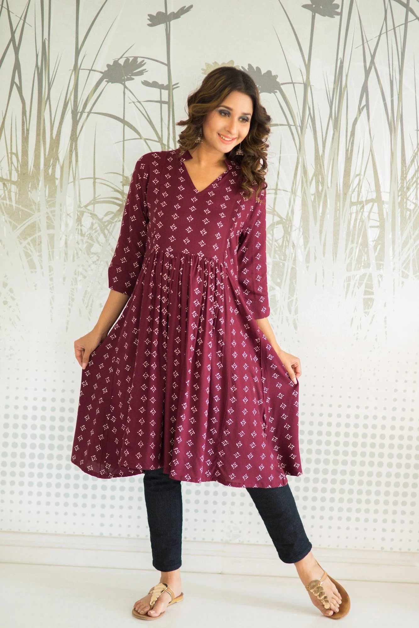 Wine Red Concealed Zip Nursing Kurta - Chenance