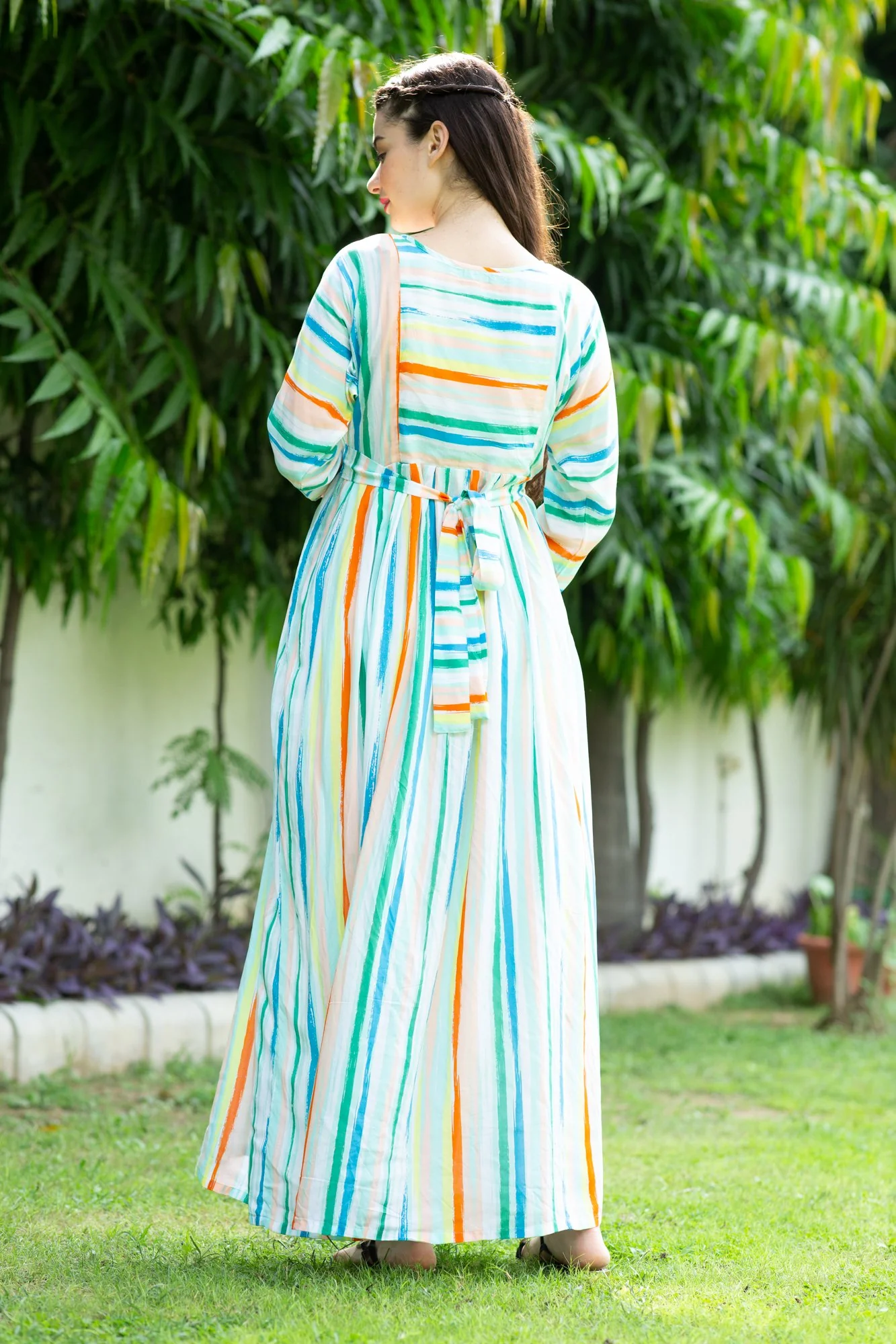 Pastel Striped Maternity & Nursing Maxi Dress - Chenance