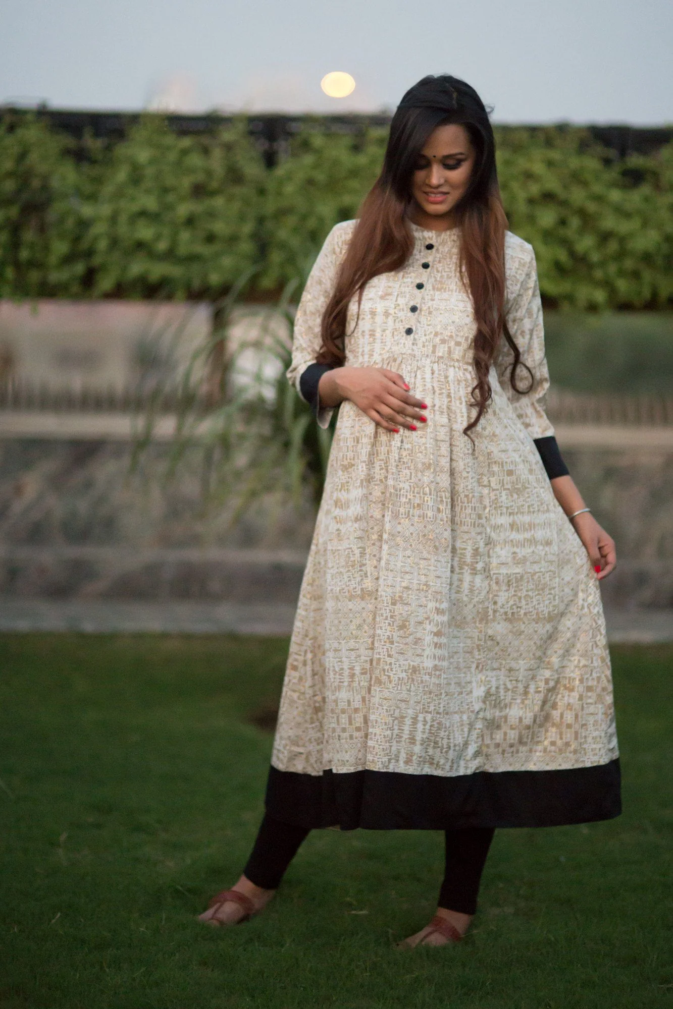 White and Gold Maternity & Nursing Kurta - Chenance