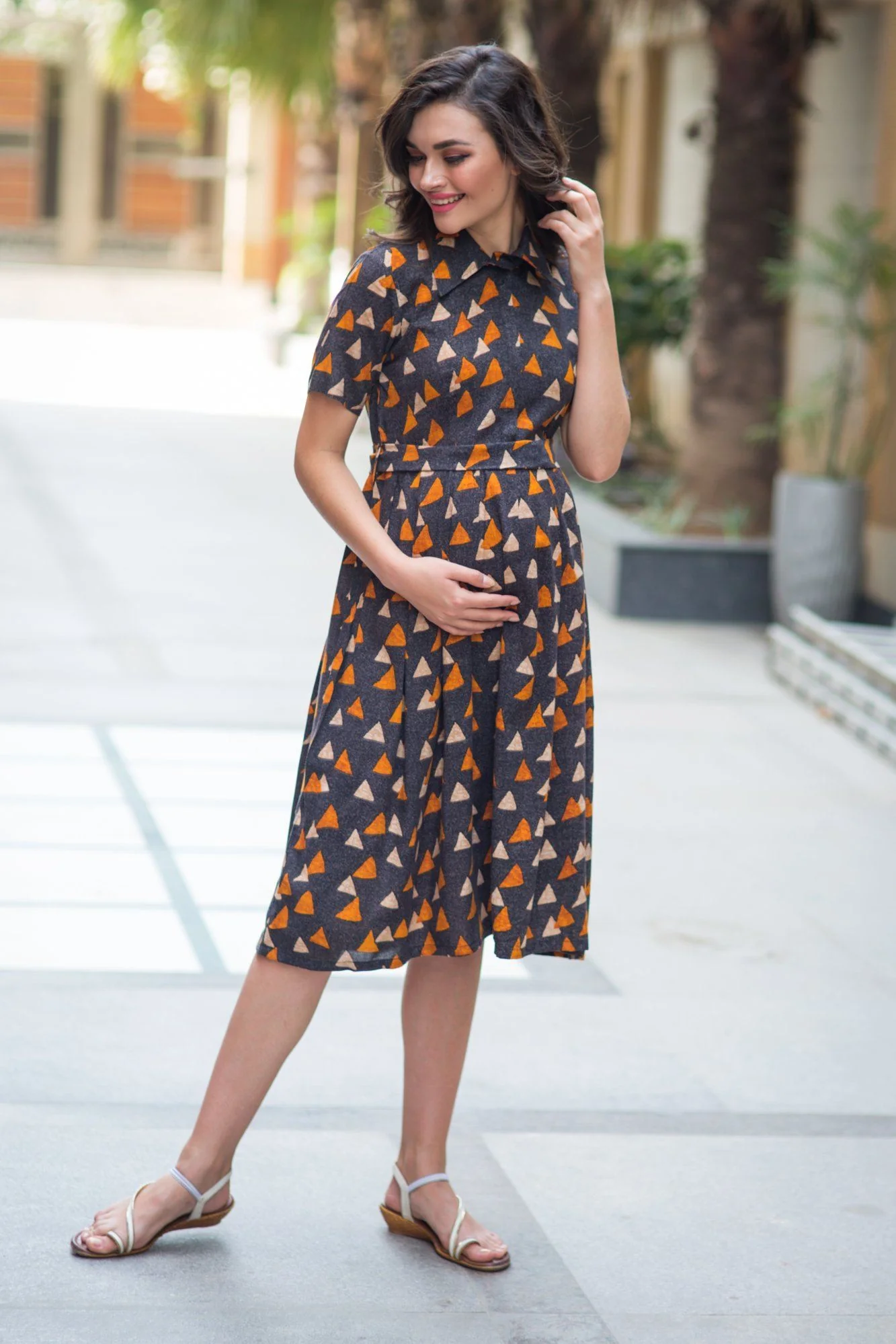 Orange Coco Triangle Maternity & Nursing Dress - Chenance