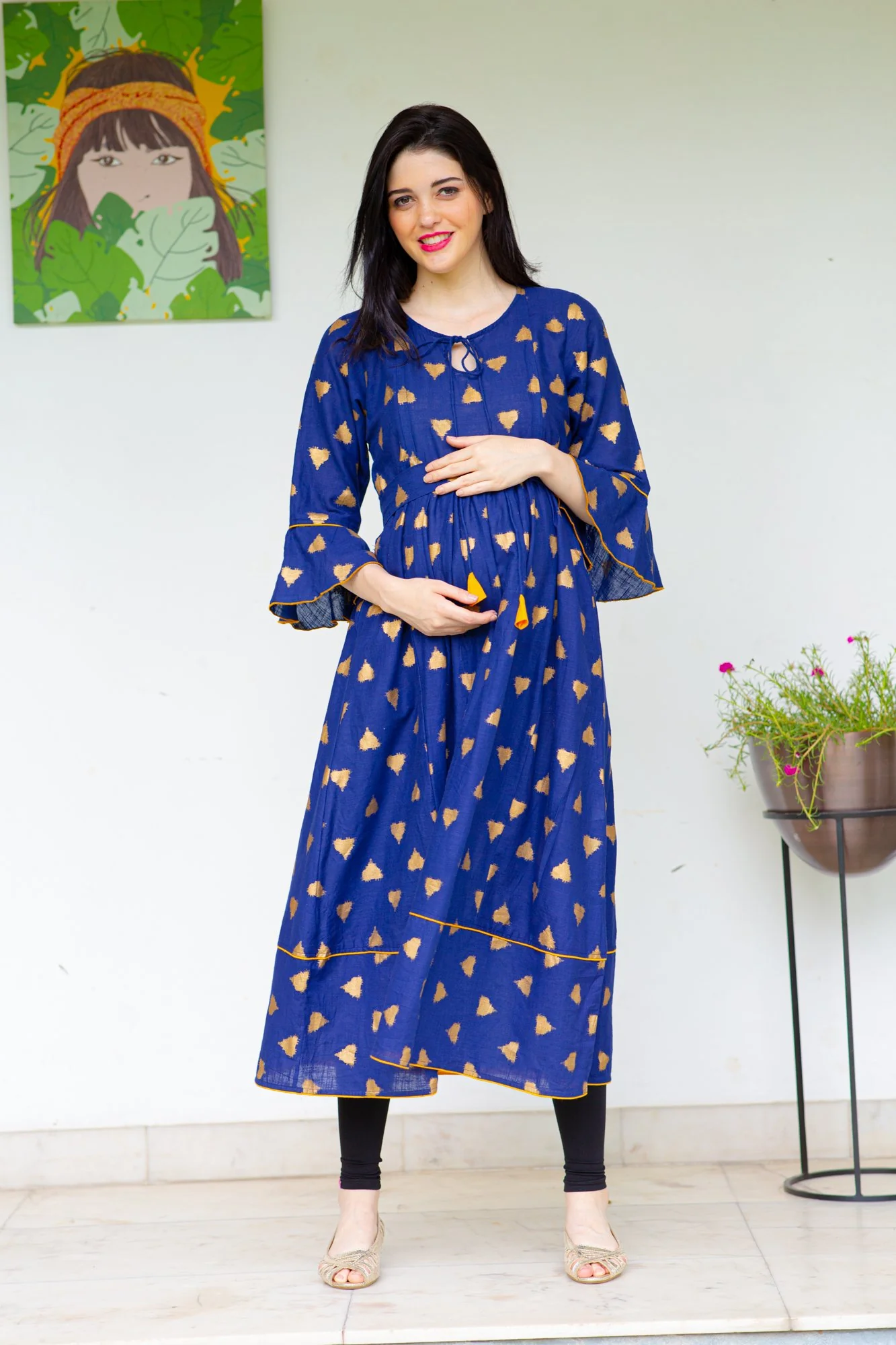 Cobalt Triangle Maternity & Nursing Kurta Dress - Chenance
