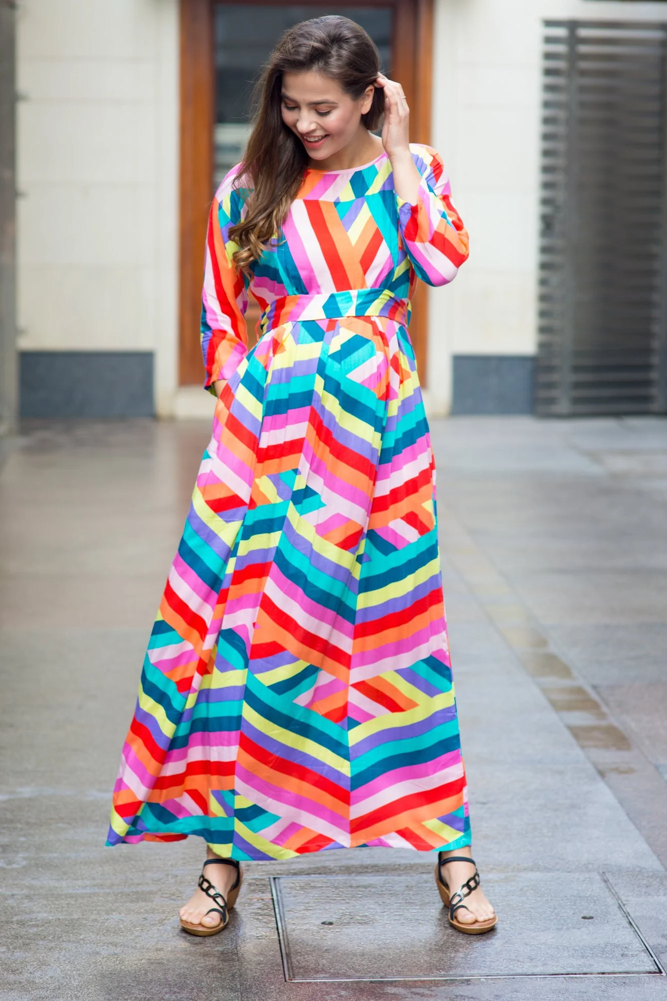 Abstract Rainbow Maternity & Nursing Maxi Dress - Chenance