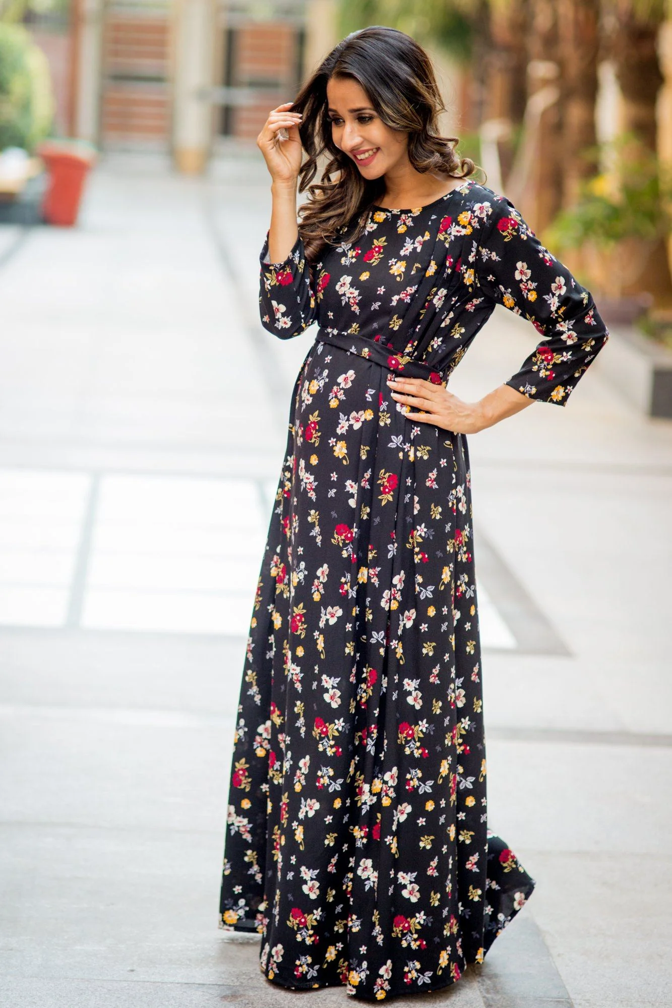 Black Floral Maternity & Nursing Maxi Dress - Chenance