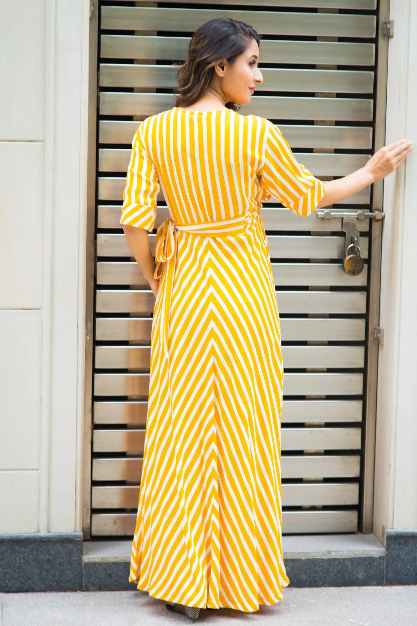 Tuscany Sun Striped Maternity & Nursing Wrap Dress - Chenance