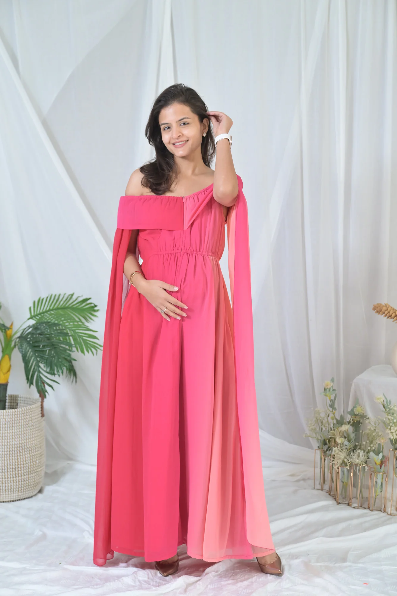 Victoria Pink Butterflying Sleeves Maternity & Nursing Dress - Chenance
