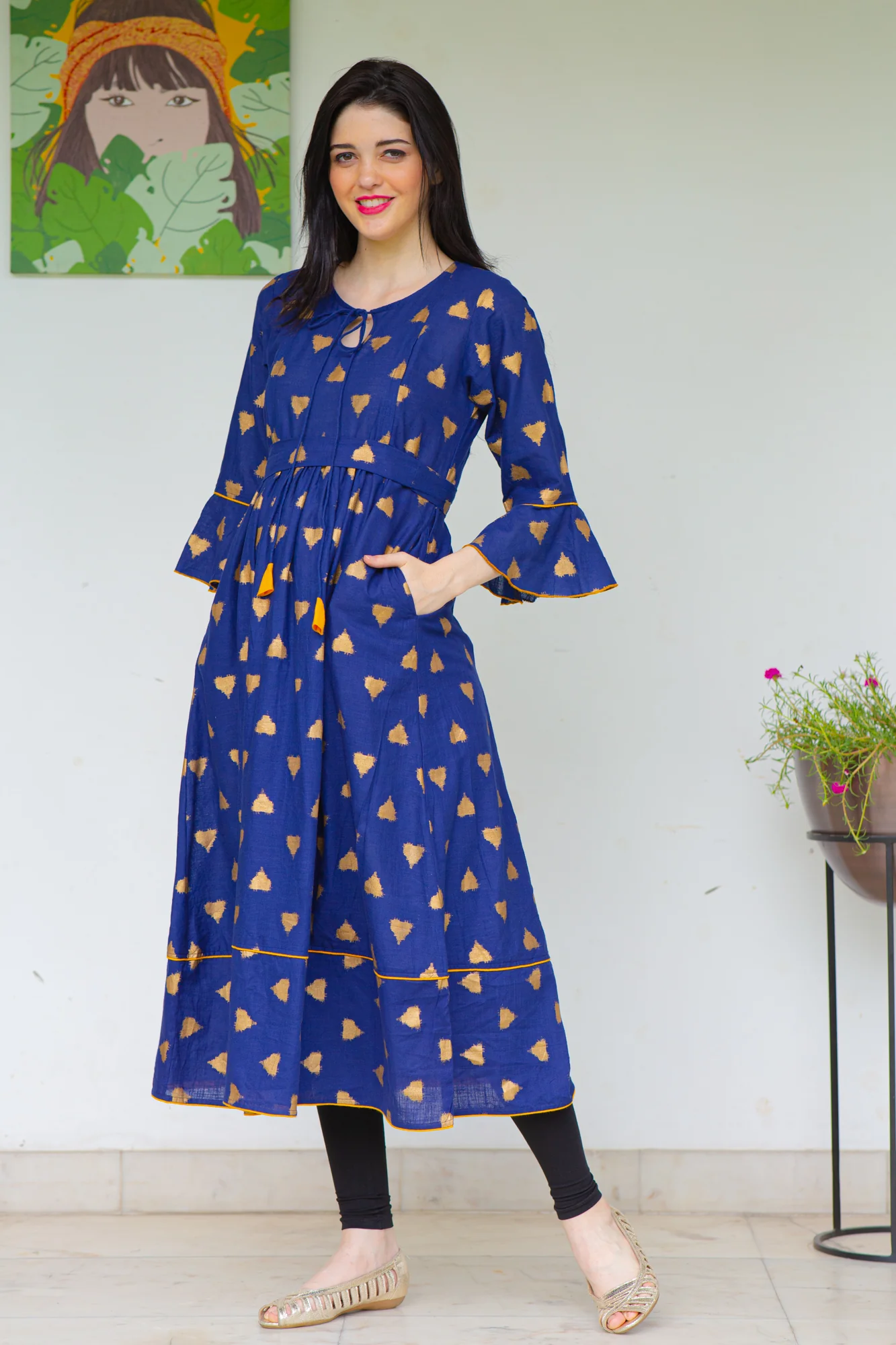 Cobalt Triangle Maternity & Nursing Kurta Dress - Chenance