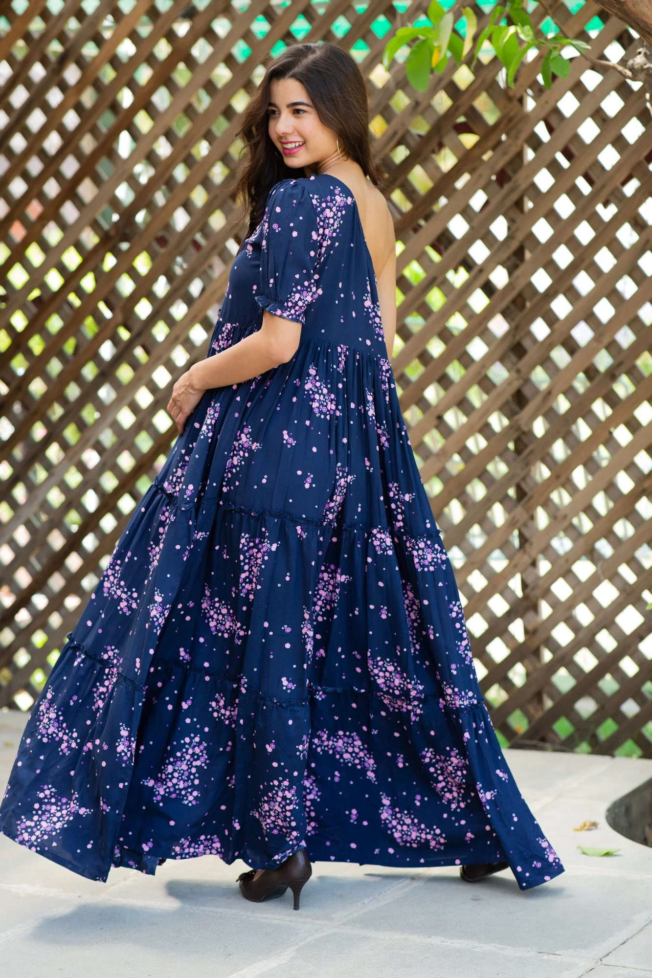 Twilight Floral Maternity & Nursing One-Shoulder Viscose Dress - Chenance