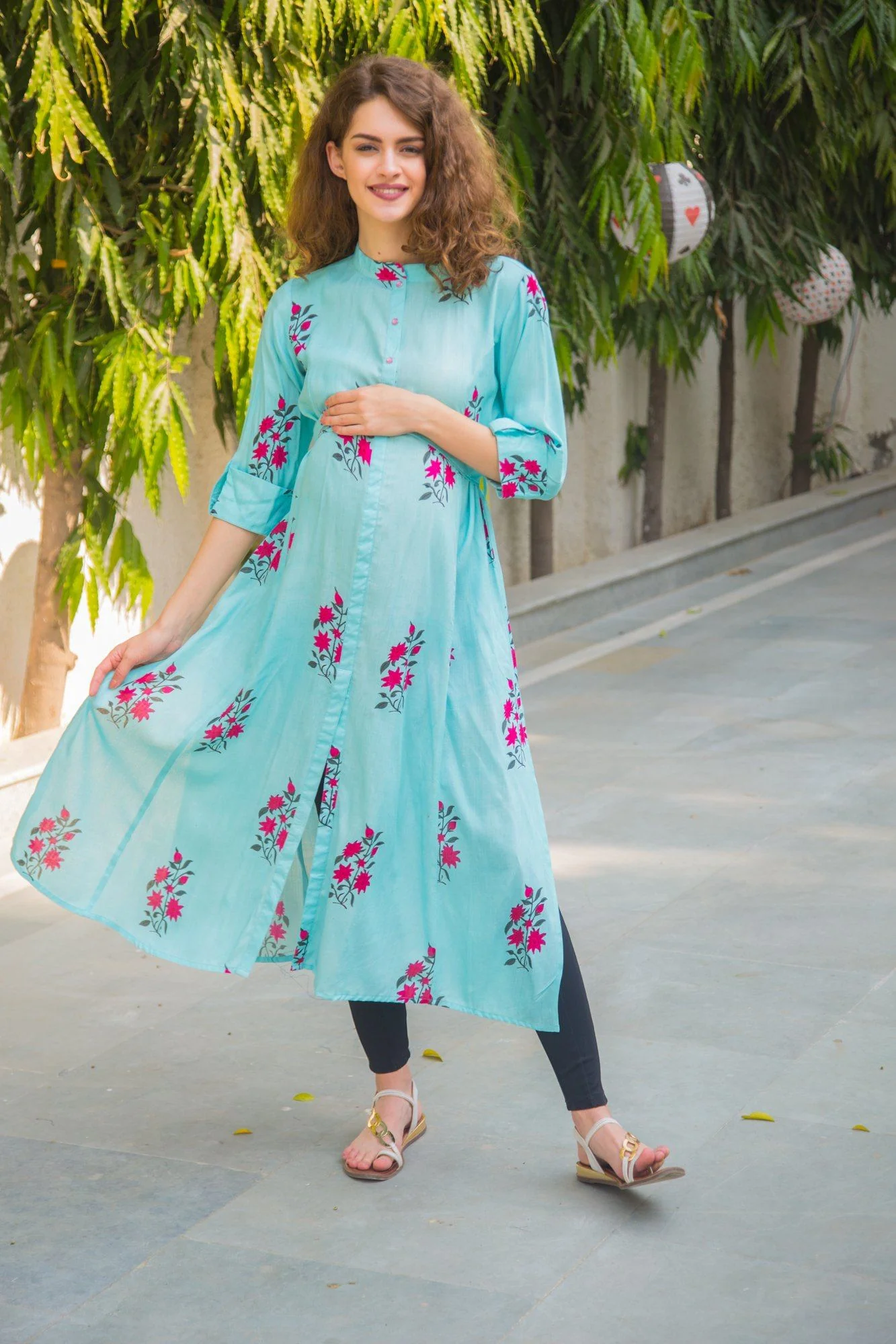 Loom Floral Maternity and Nursing Kurta - Chenance