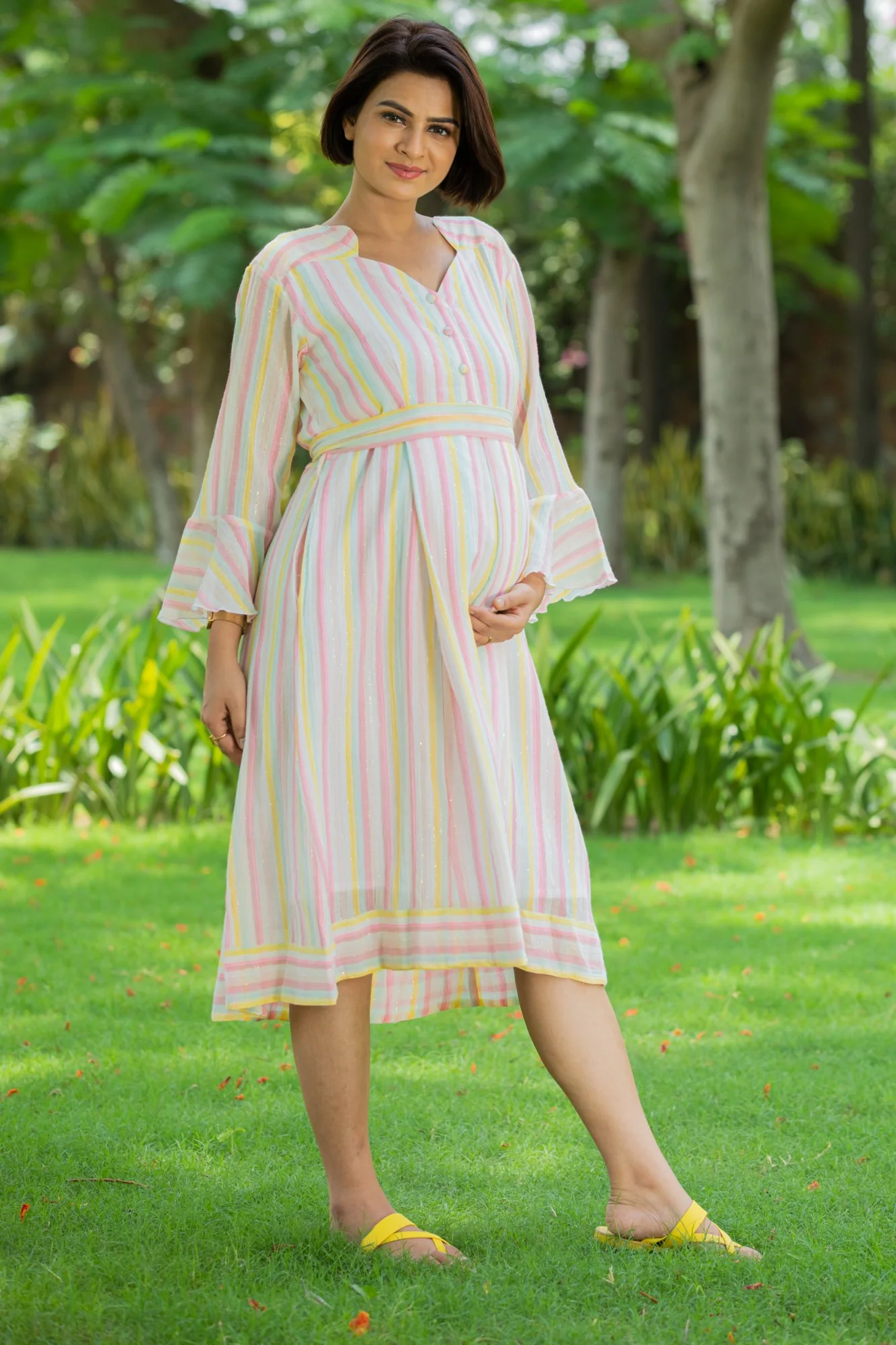 Pastel Striped Maternity & Nursing Dress - Chenance