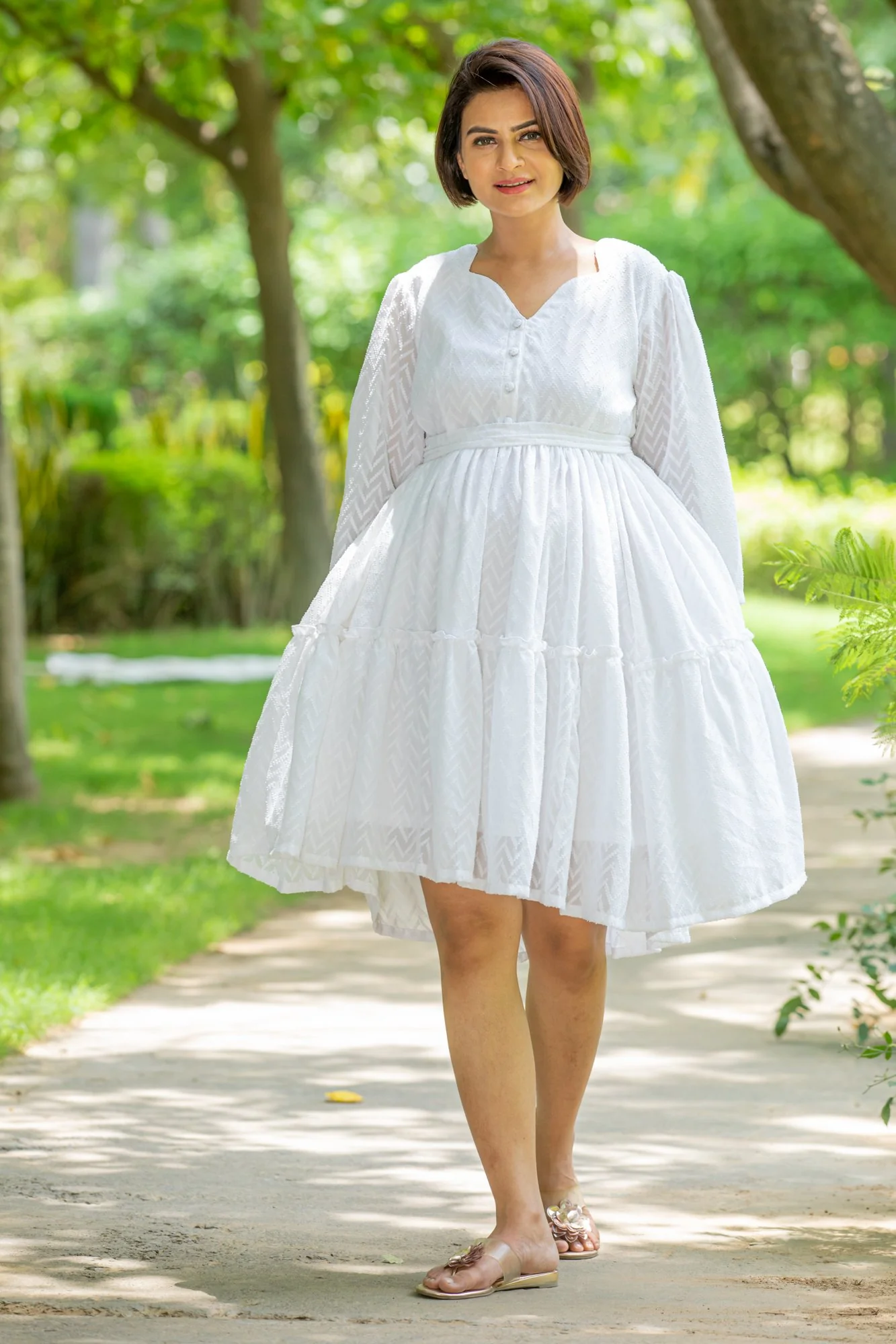 Angelic White Sweetheart Maternity & Nursing Flair Dress - Chenance