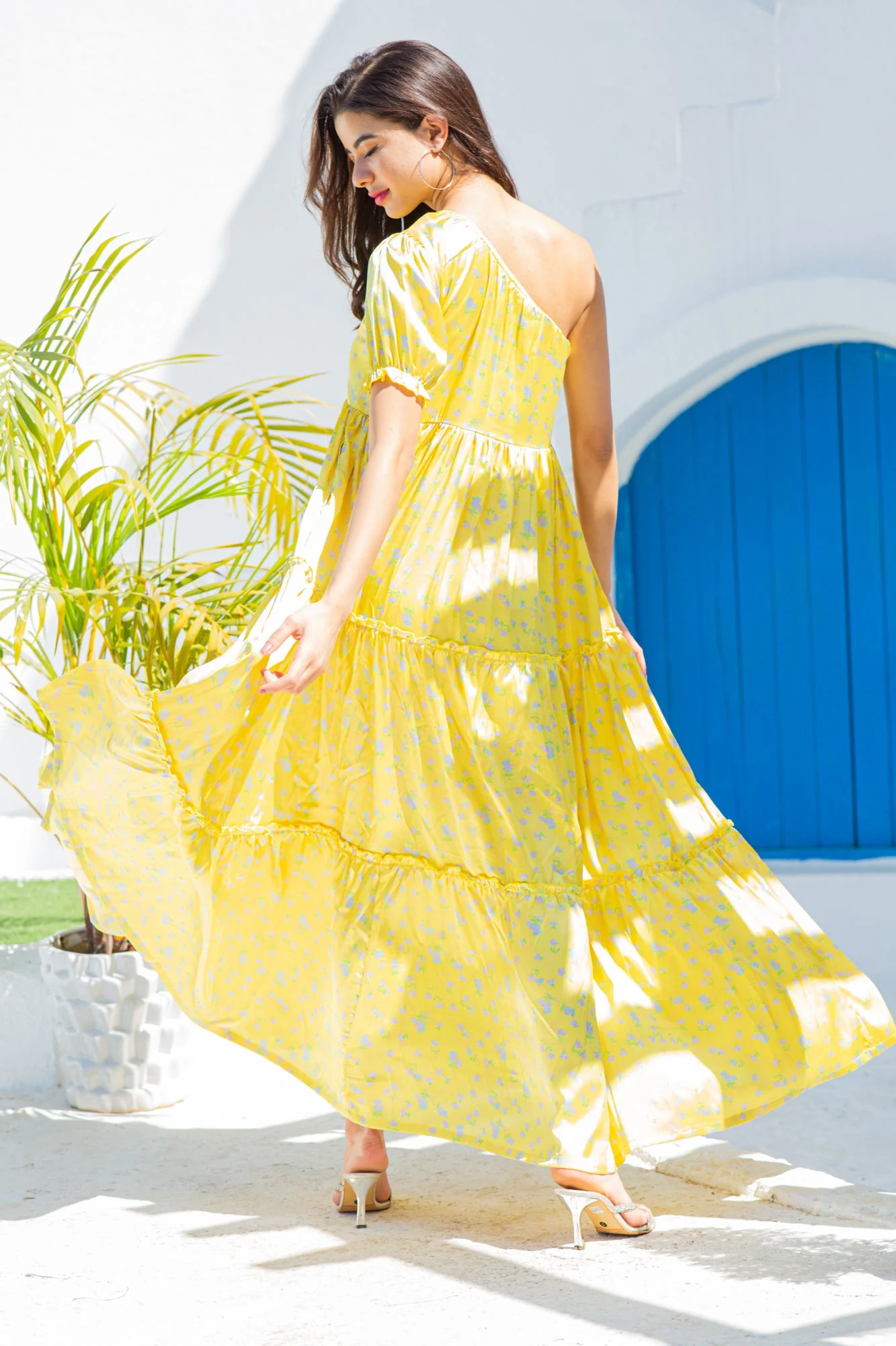 Angelic Satin Bloom Maternity & Nursing One-Shoulder Dress - Chenance