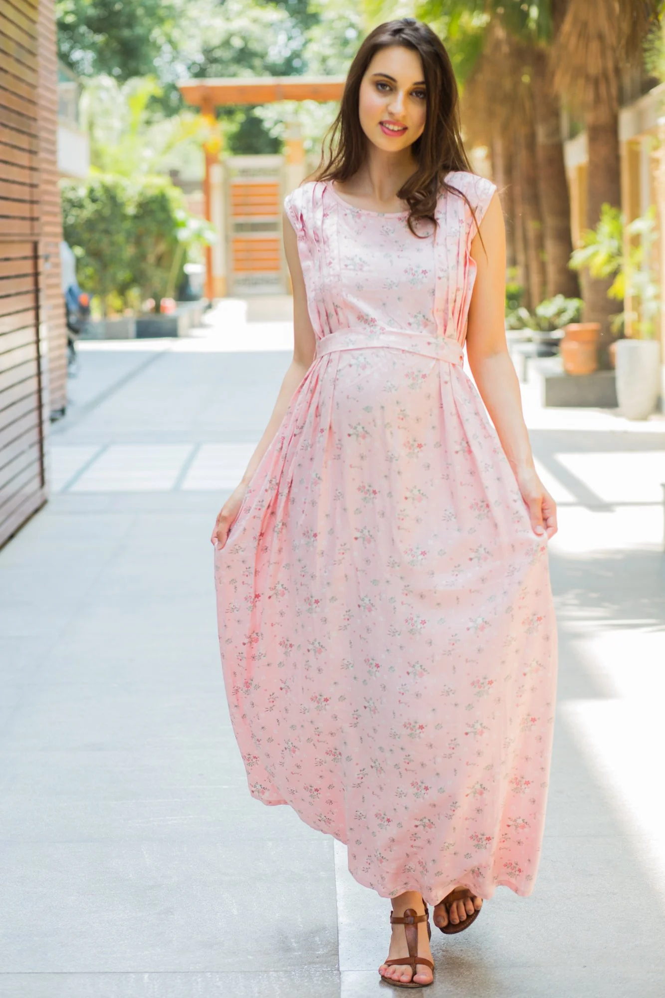 Pastel Pink Flair Maternity & Nursing Dress - Chenance