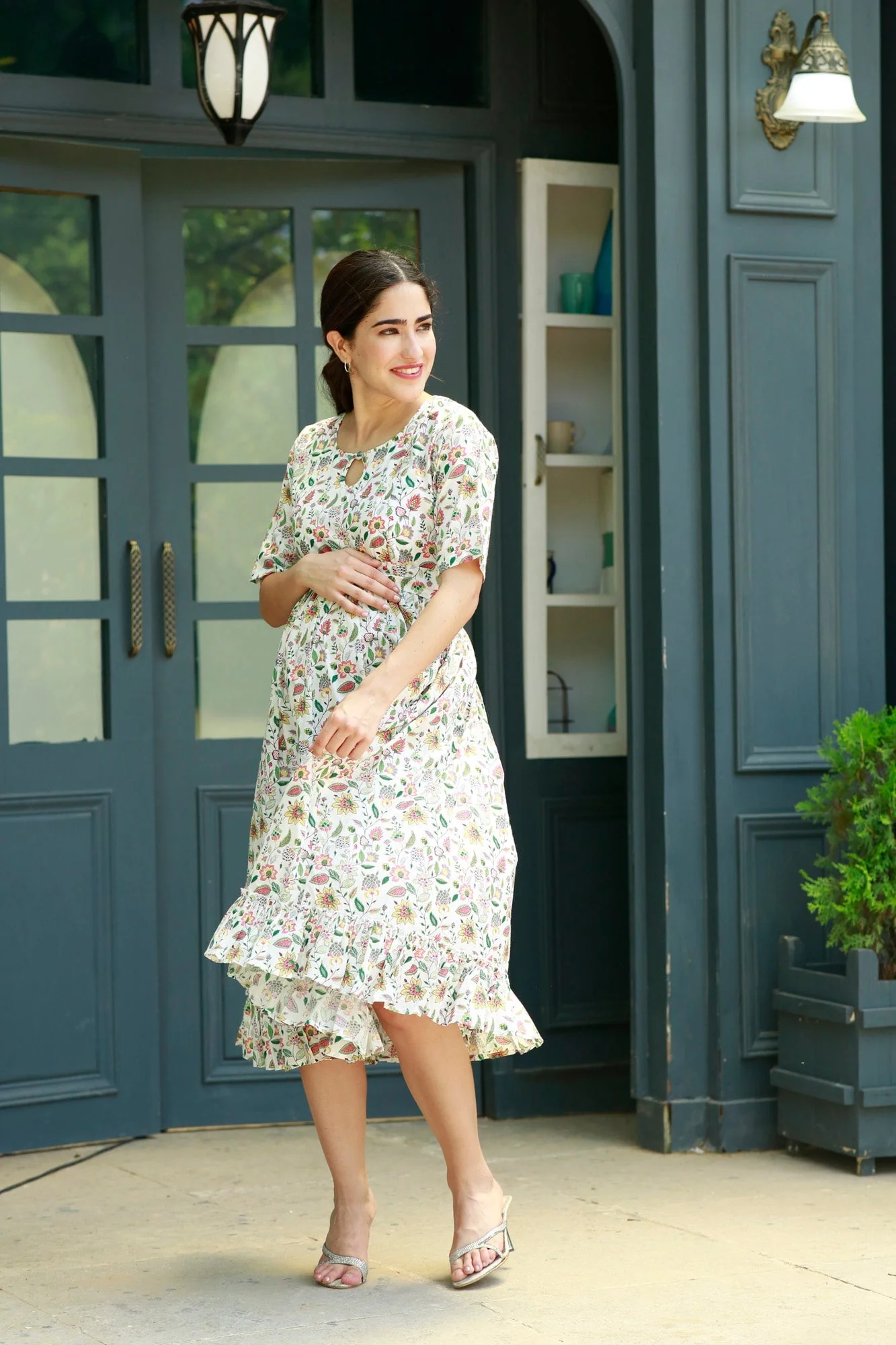 Angelic Floral Concealed Zips Maternity & Nursing Dress - Chenance
