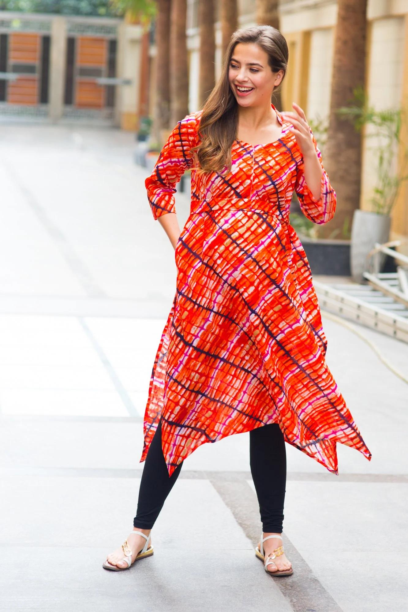 Abstract Saffron Cotton Maternity & Nursing Kurta - Chenance