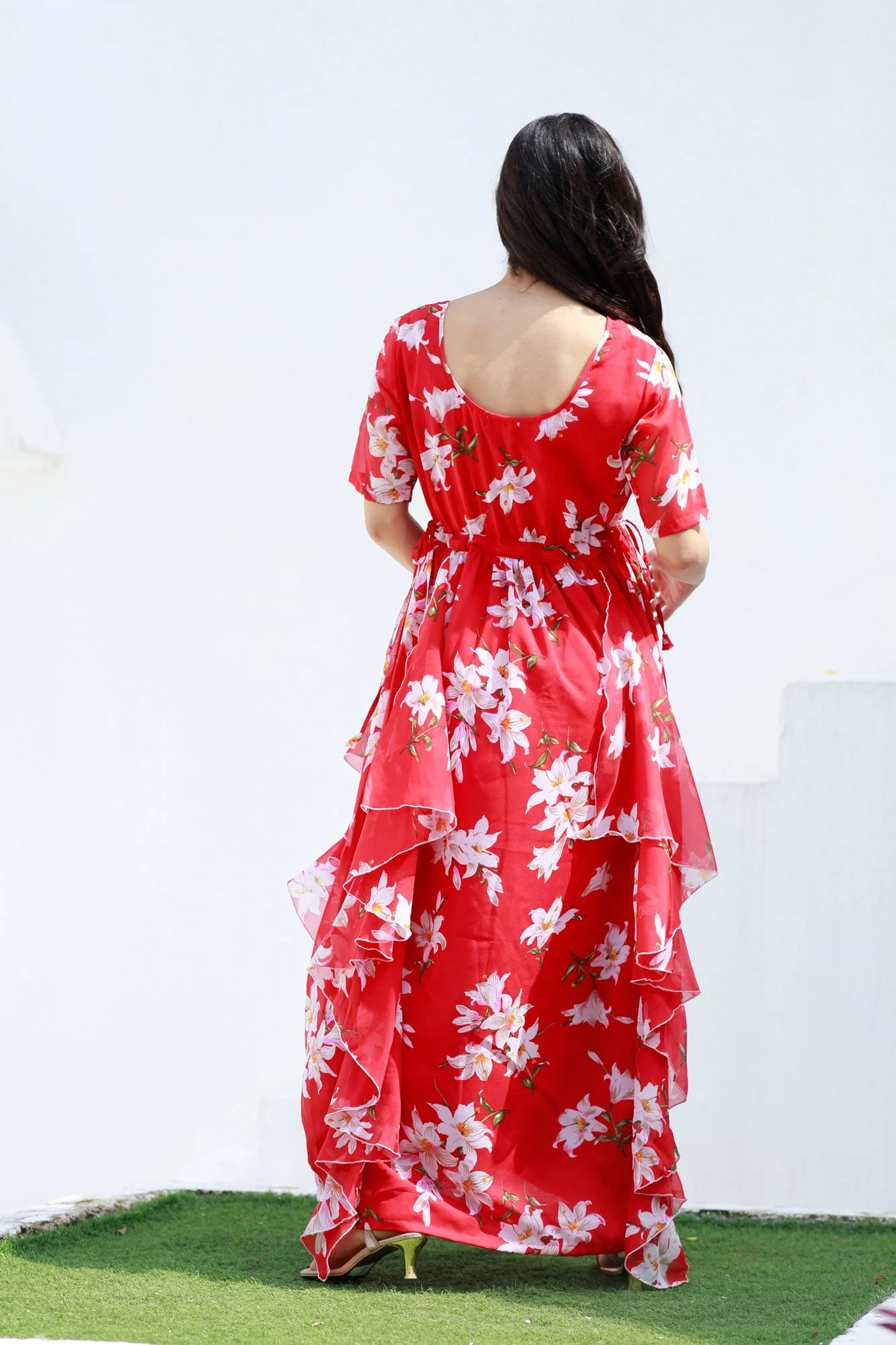 Crimson Red Blossom Maternity Flow Dress - Chenance