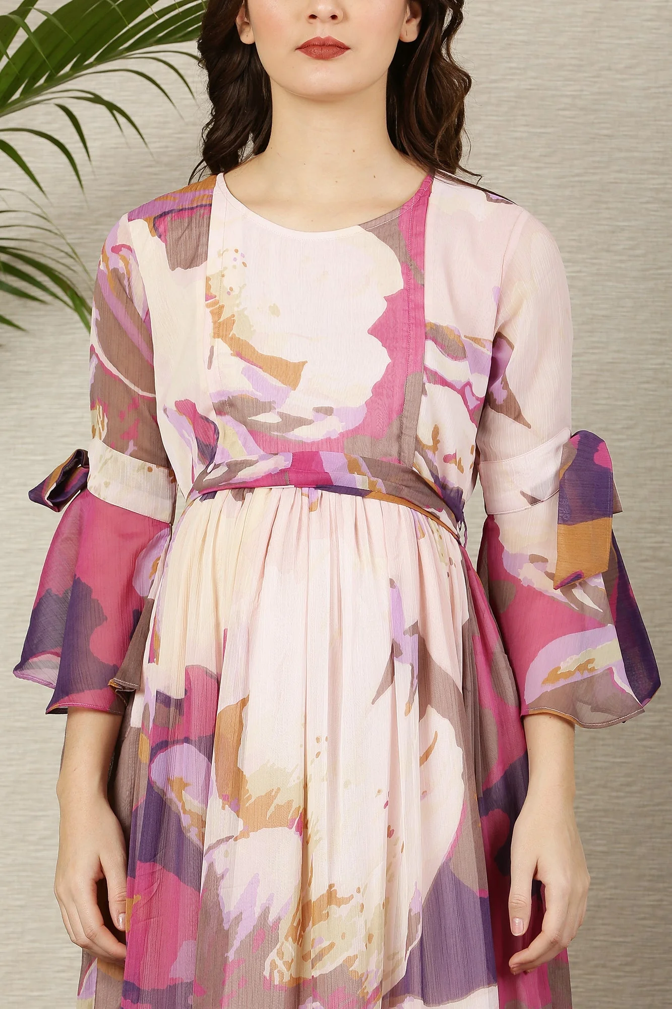 White Cascading Dusty Pinkish Maternity & Nursing Frill Dress - Chenance