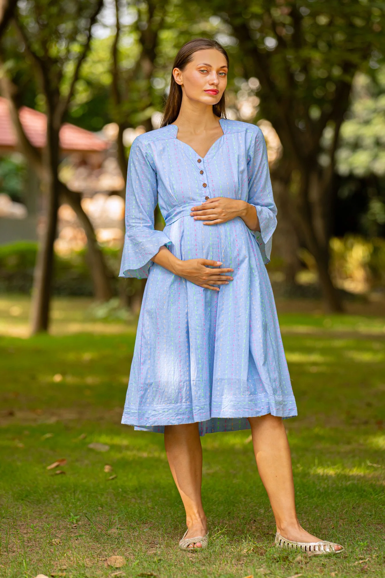 Cute Front Button Maternity & Nursing Dress - Chenance