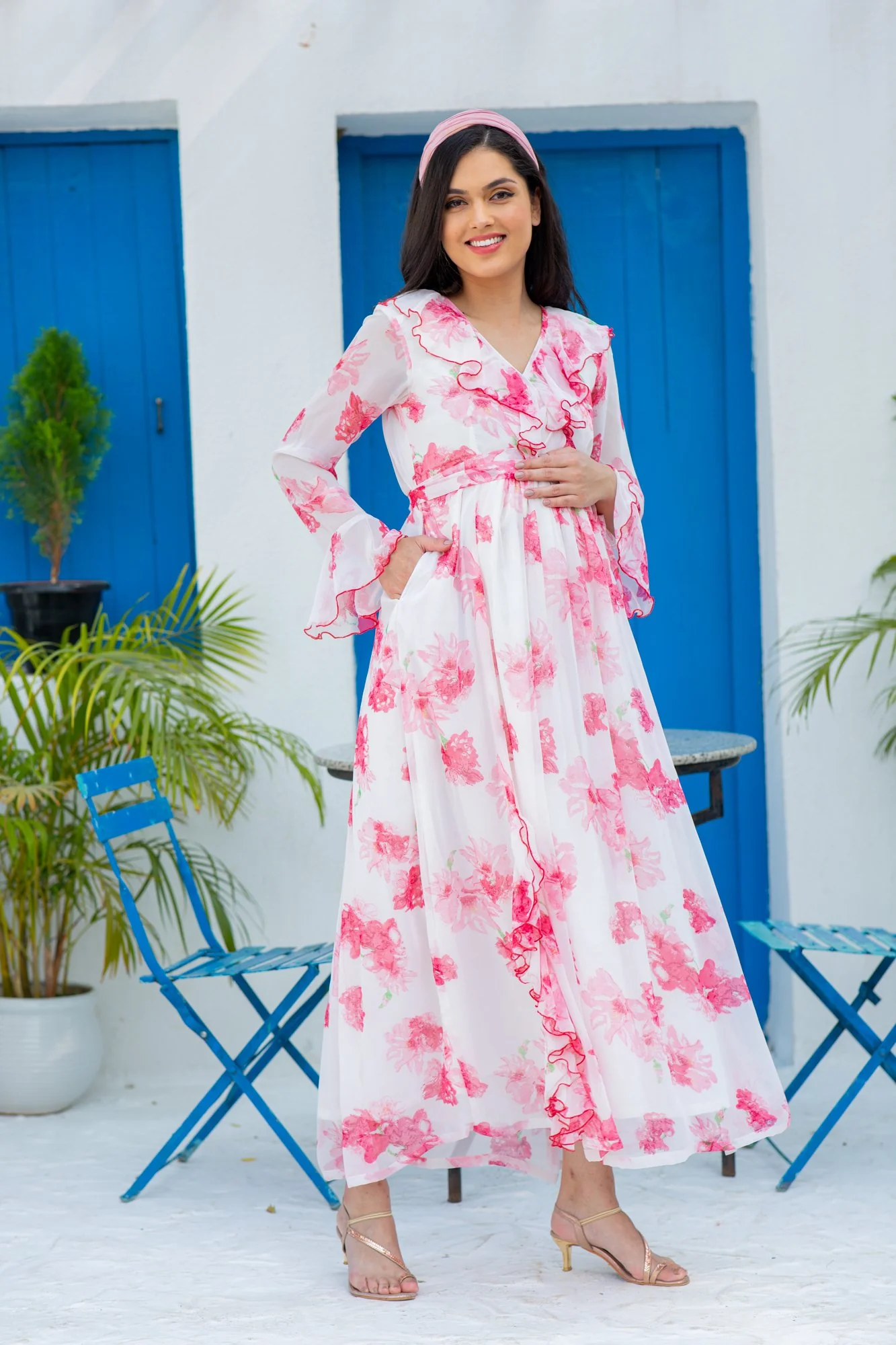 Angelic Rose Blush Maternity & Nursing Frill Dress - Chenance