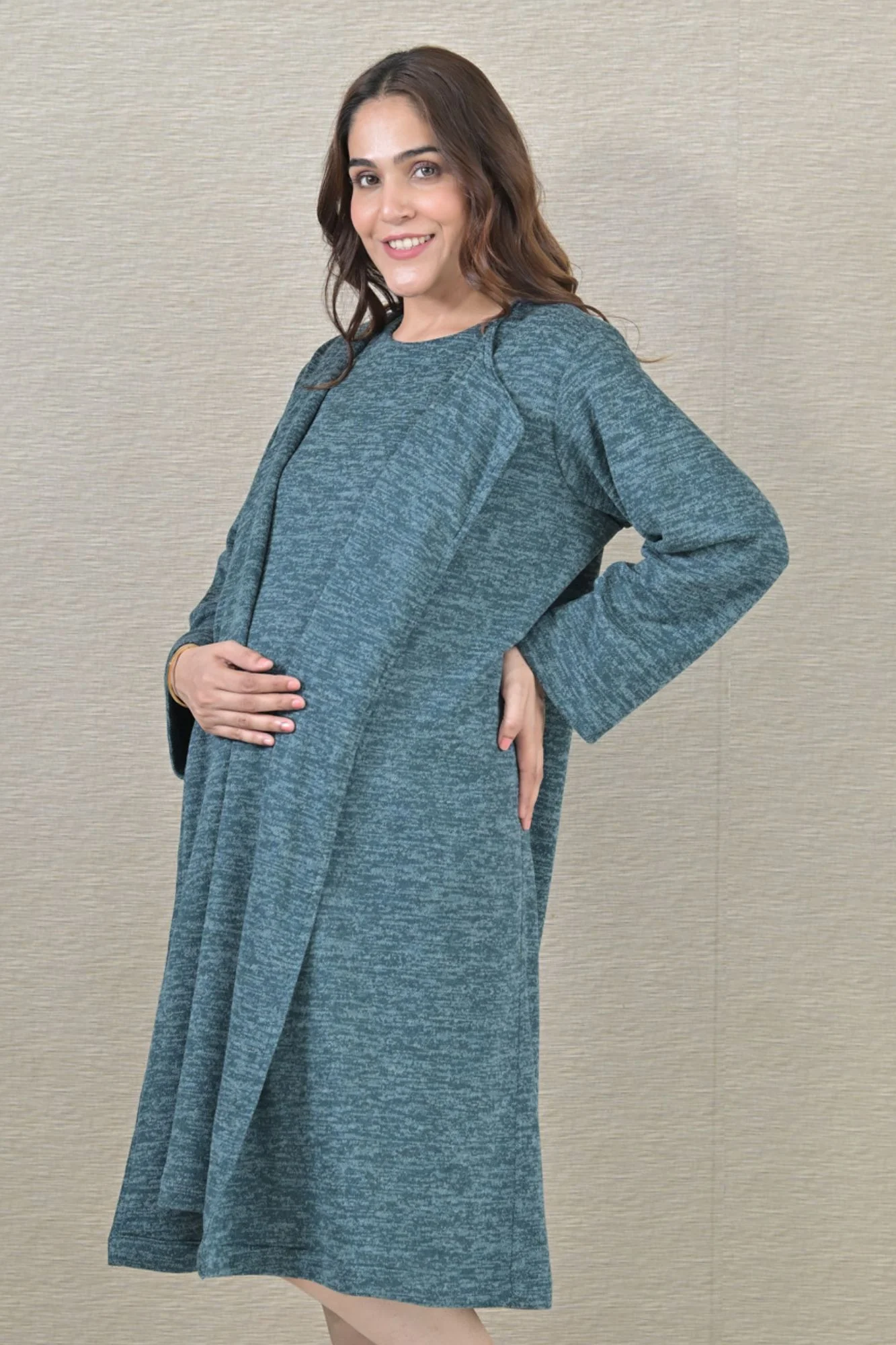 Warm Ocean Green Maternity Winter Cover Up - Chenance