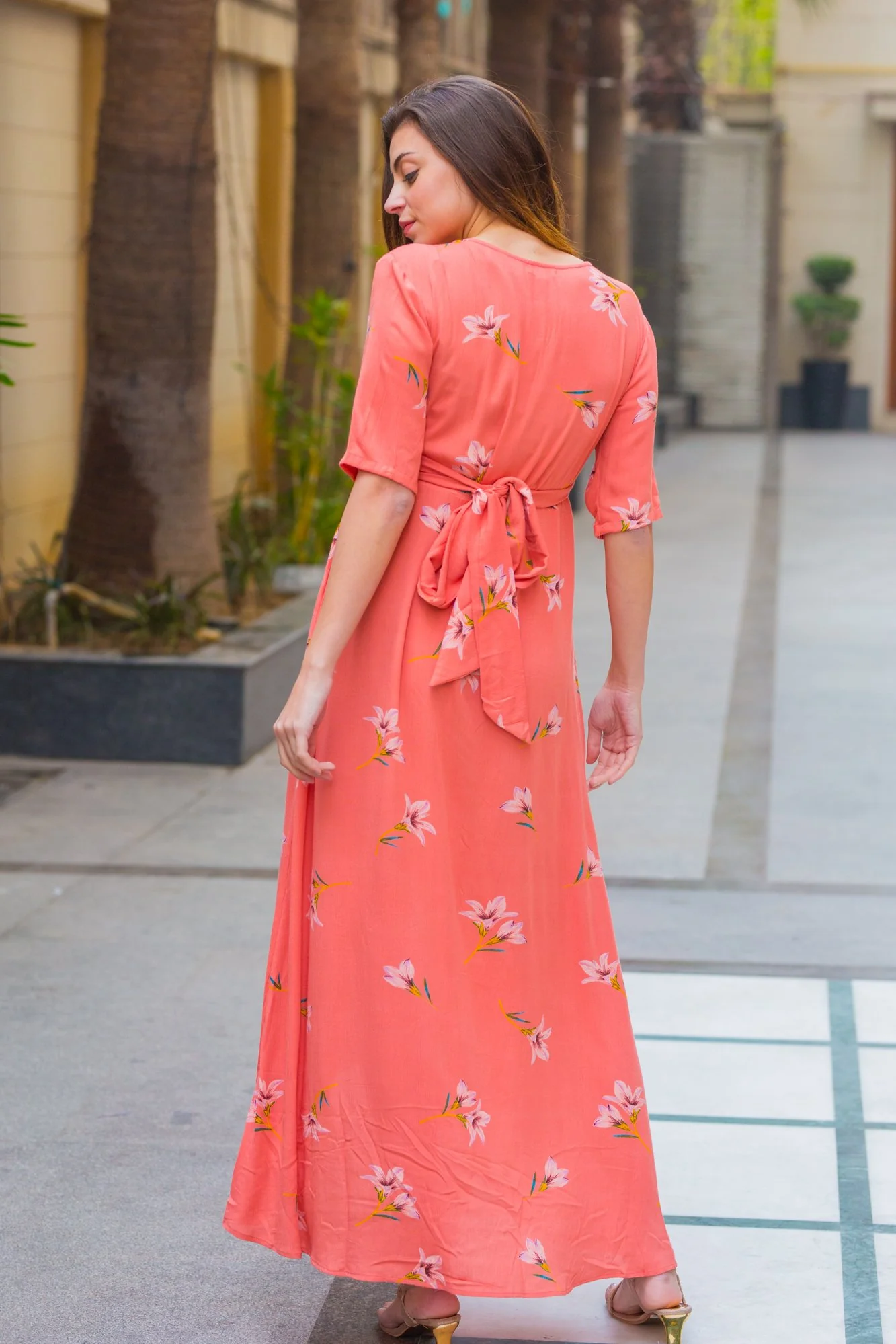 Soothing Coral Maternity & Nursing Wrap Dress - Chenance