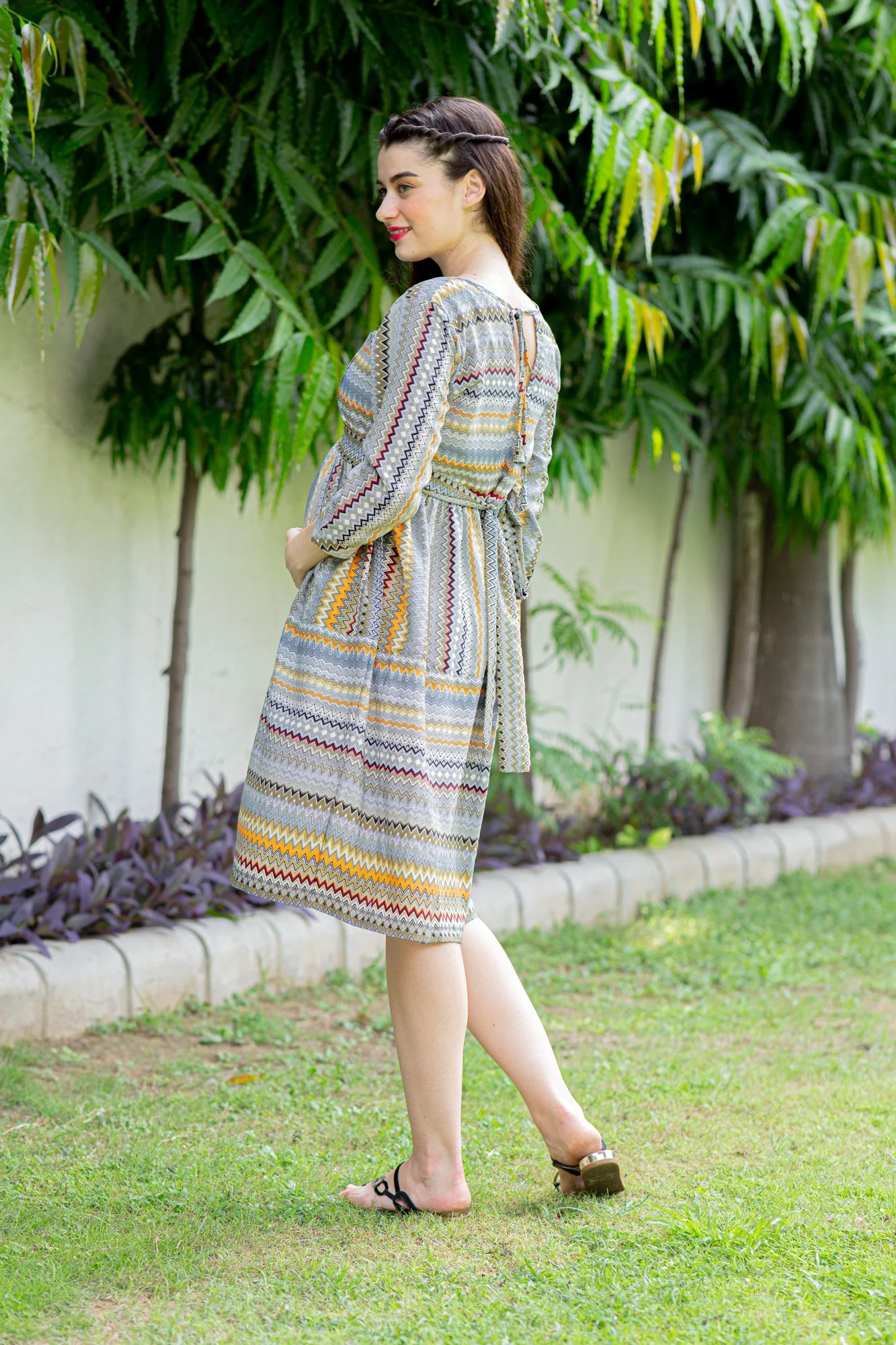Zig Zag Striped Maternity & Nursing Dress - Chenance