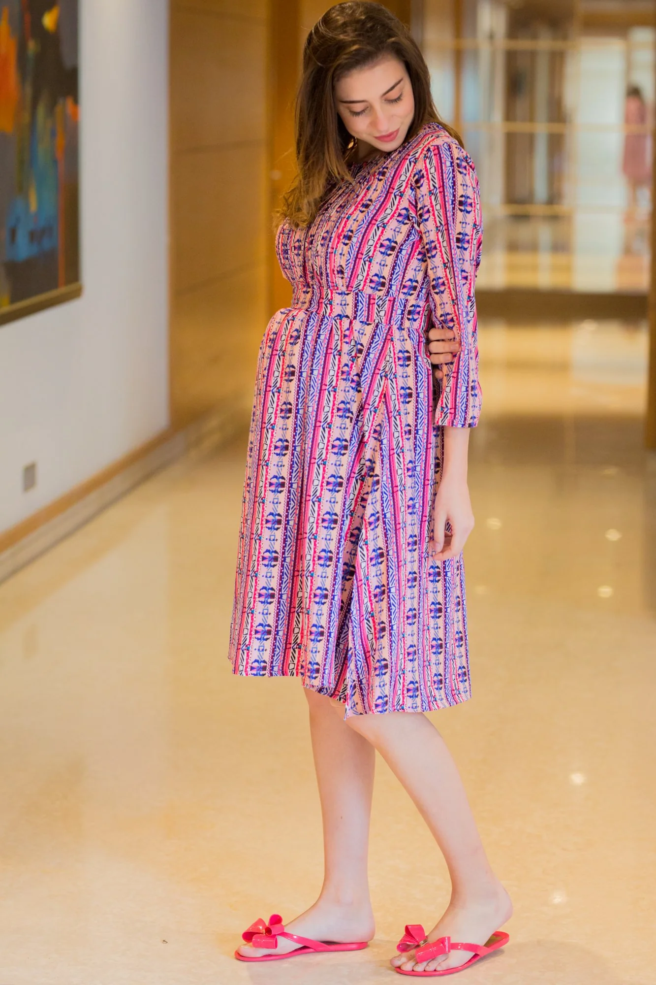 Taffy Patterned Concealed Zip Maternity & Nursing Dress - Chenance