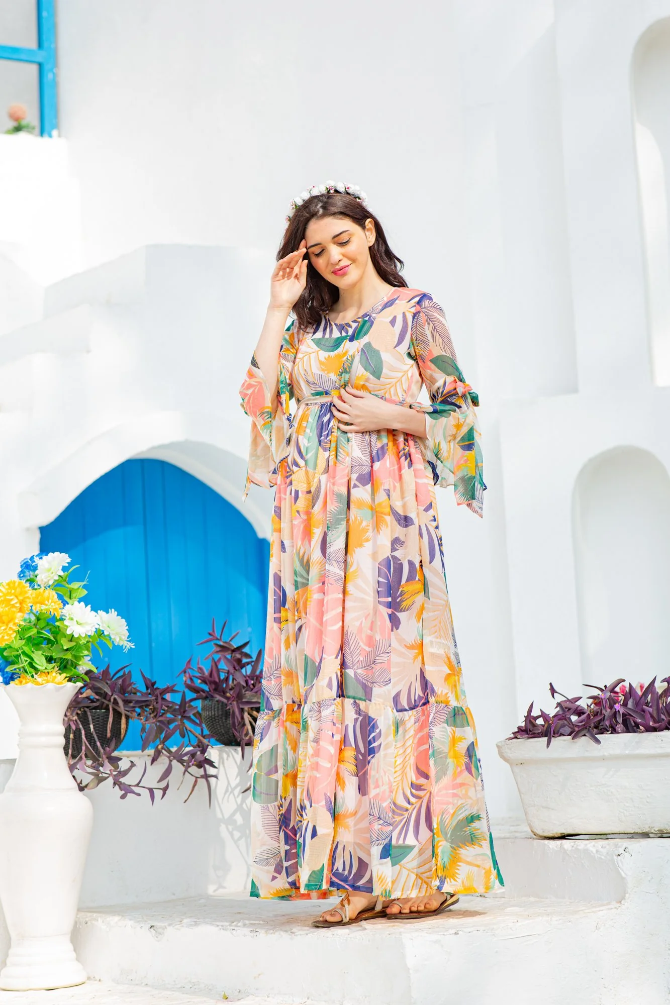Angelic Tropical Maternity & Nursing Frill Dress - Chenance