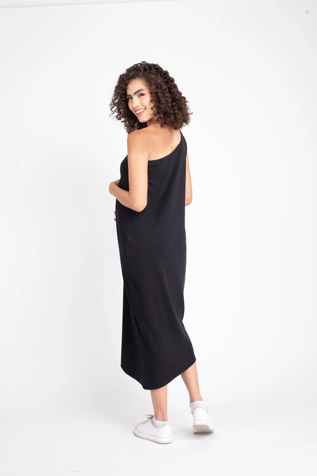 Warm Black Maternity One Shoulder Bodycon Dress - Chenance
