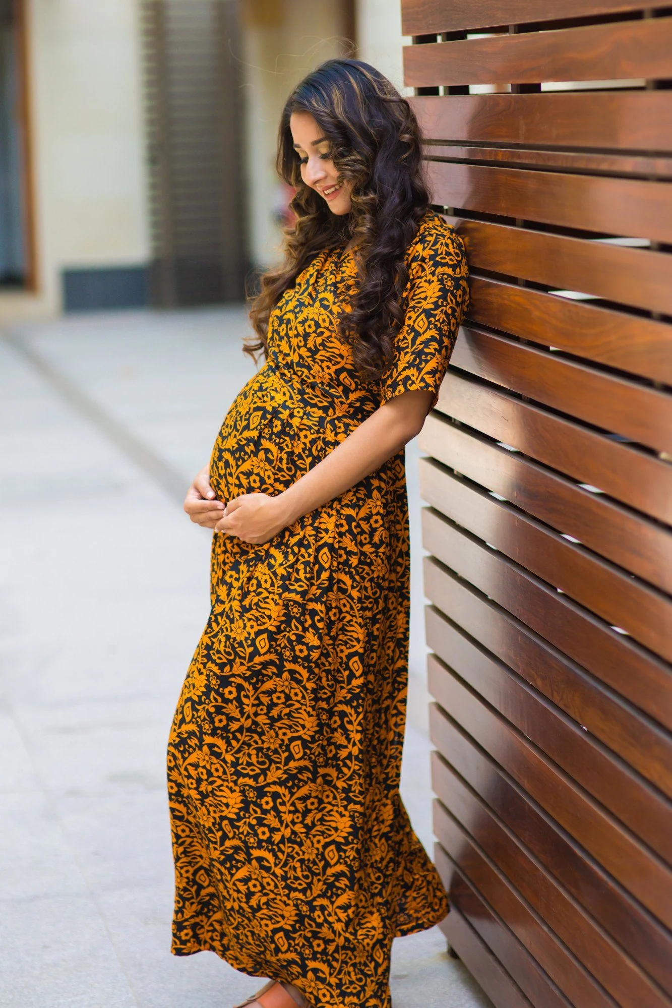 Tangerine Print Longline Nursing Angrakha Dress - Chenance