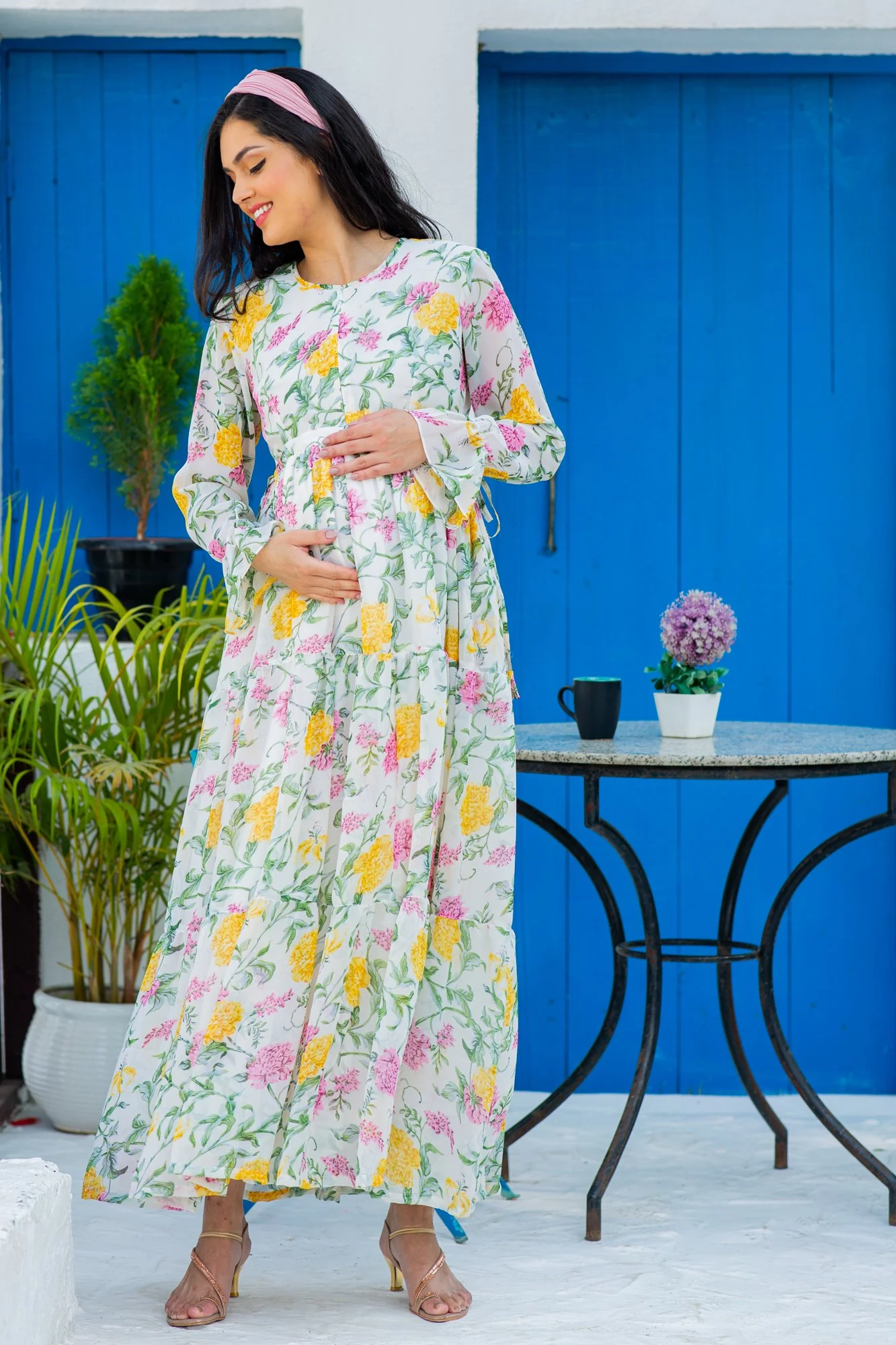 Snowy Blossom Maternity & Nursing Layer Dress - Chenance