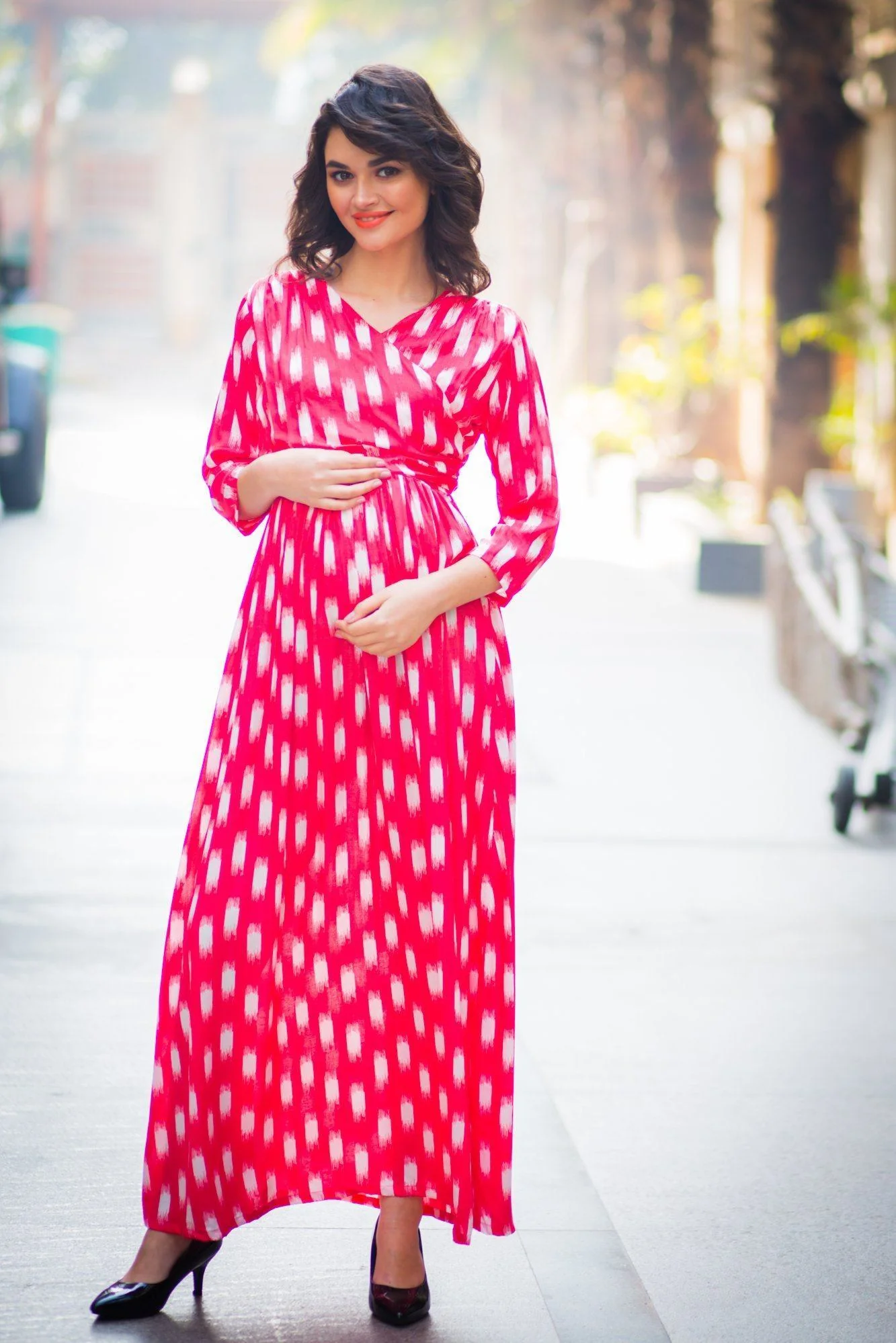 Flamingo Pink Maternity & Nursing Wrap Dress - Chenance