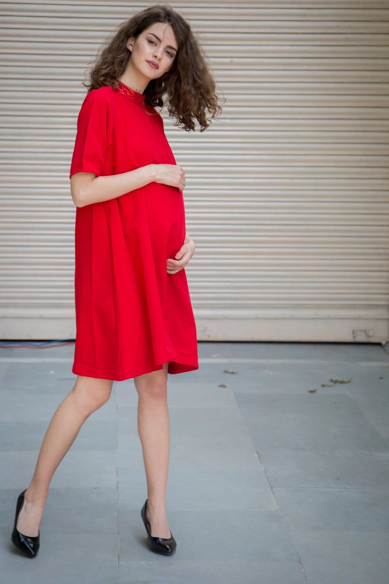 Luxe Berry Crepe Maternity Swing Dress - Chenance