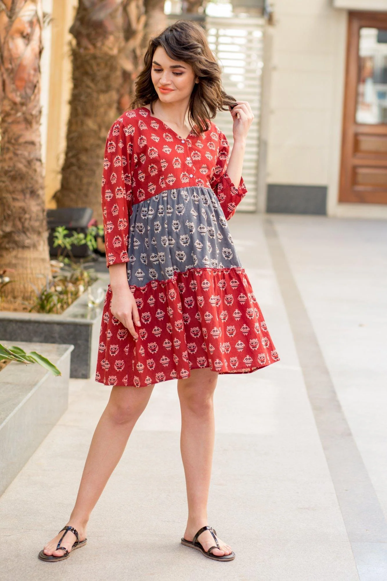 Cute Owl Print Maternity & Nursing Cotton Layer Dress - Chenance