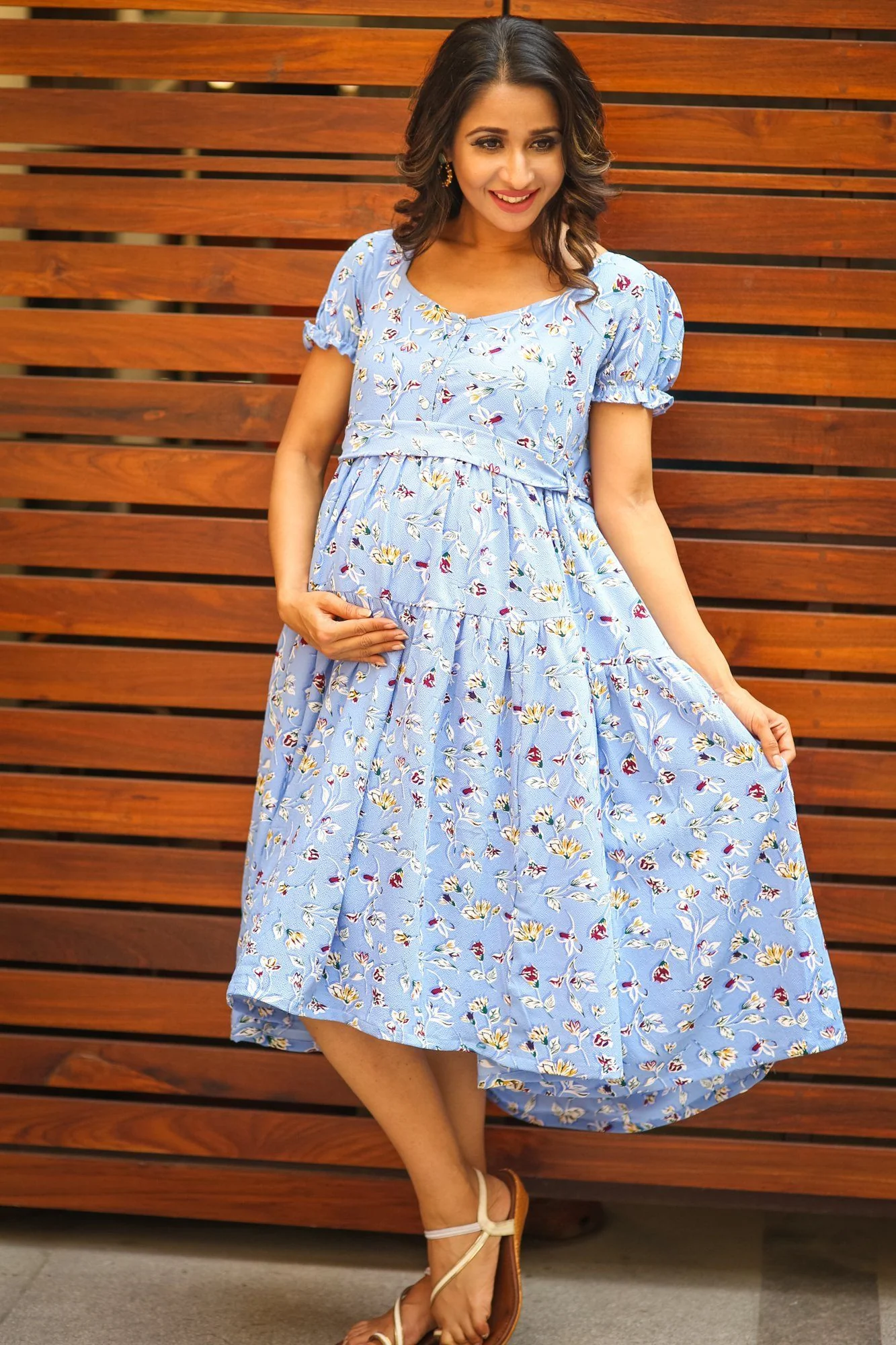 Marlin Blue Layered Maternity & Nursing Dress - Chenance