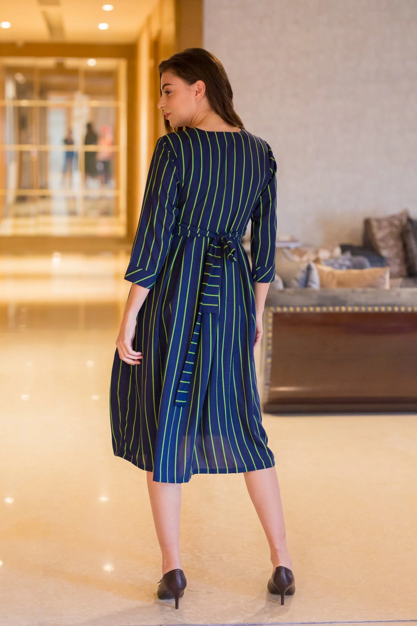 Alice Green Striped Maternity & Nursing Pocket Dress - Chenance