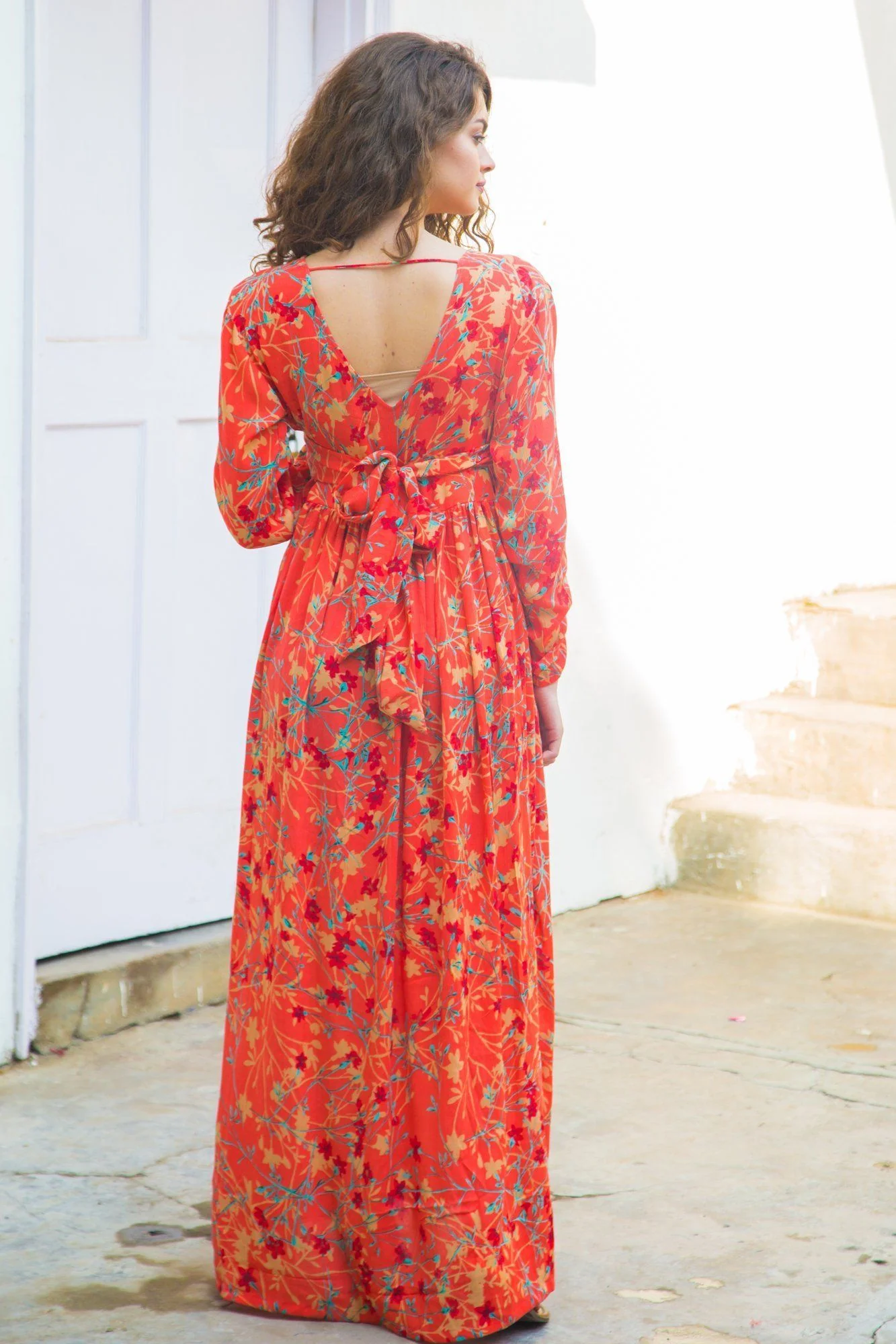 Apricot Floral Nursing Wrap Dress - Chenance