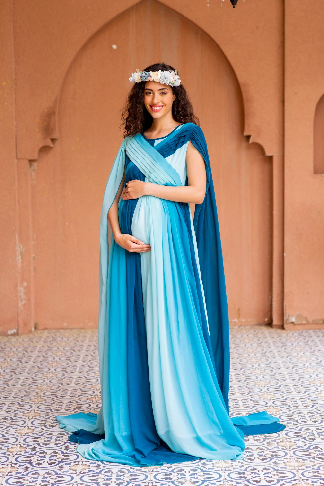 Victoria Blue Monochromatic Maternity Trail Photoshoot Gown - Chenance