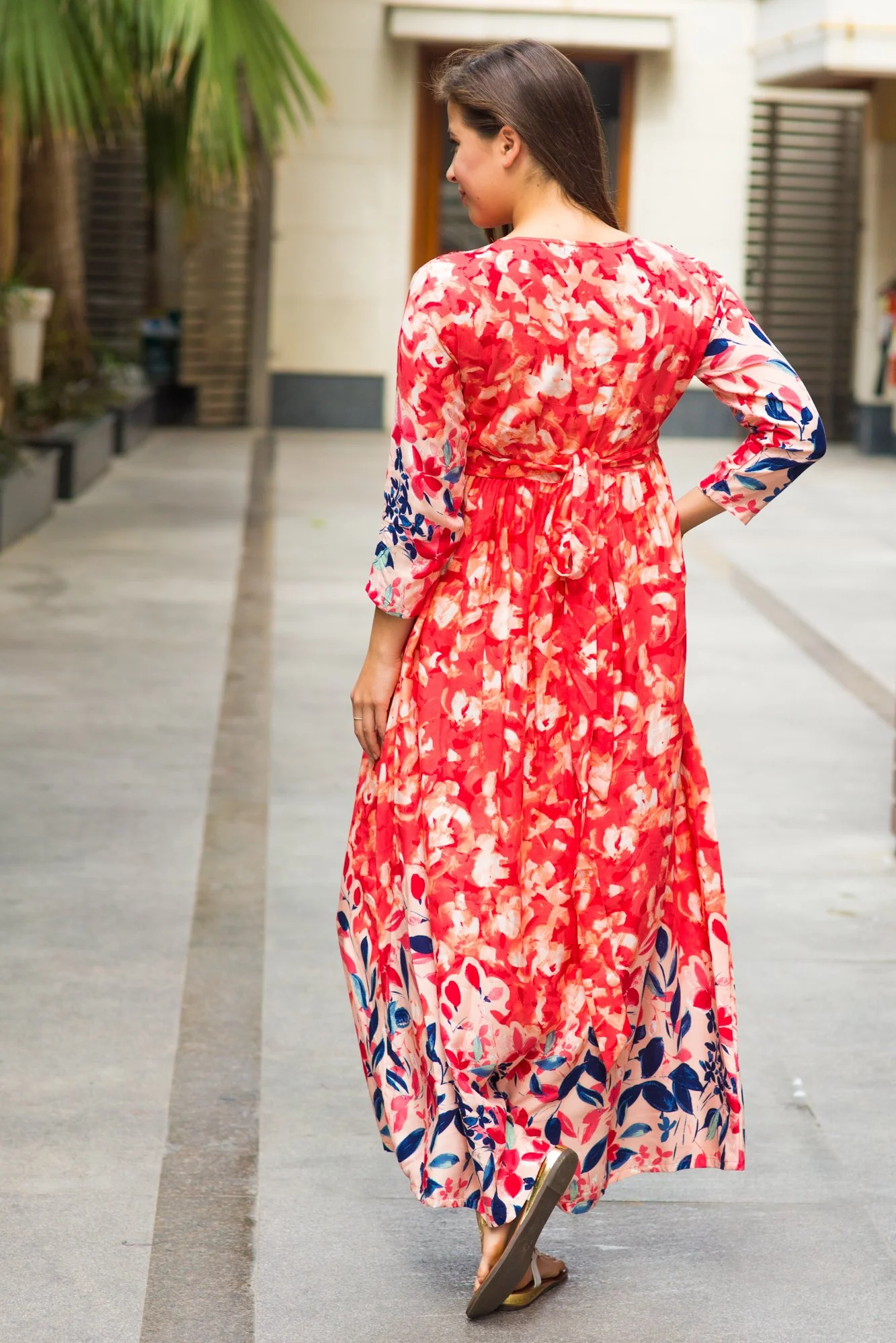 Peachy Blossom Ombre Maternity Knot Dress - Chenance