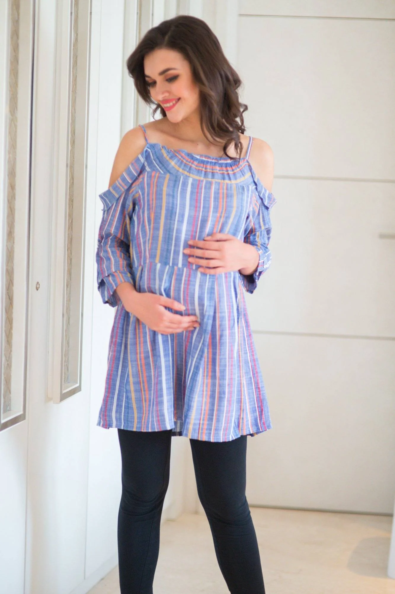 Chic Denim Striped Maternity Top - Chenance