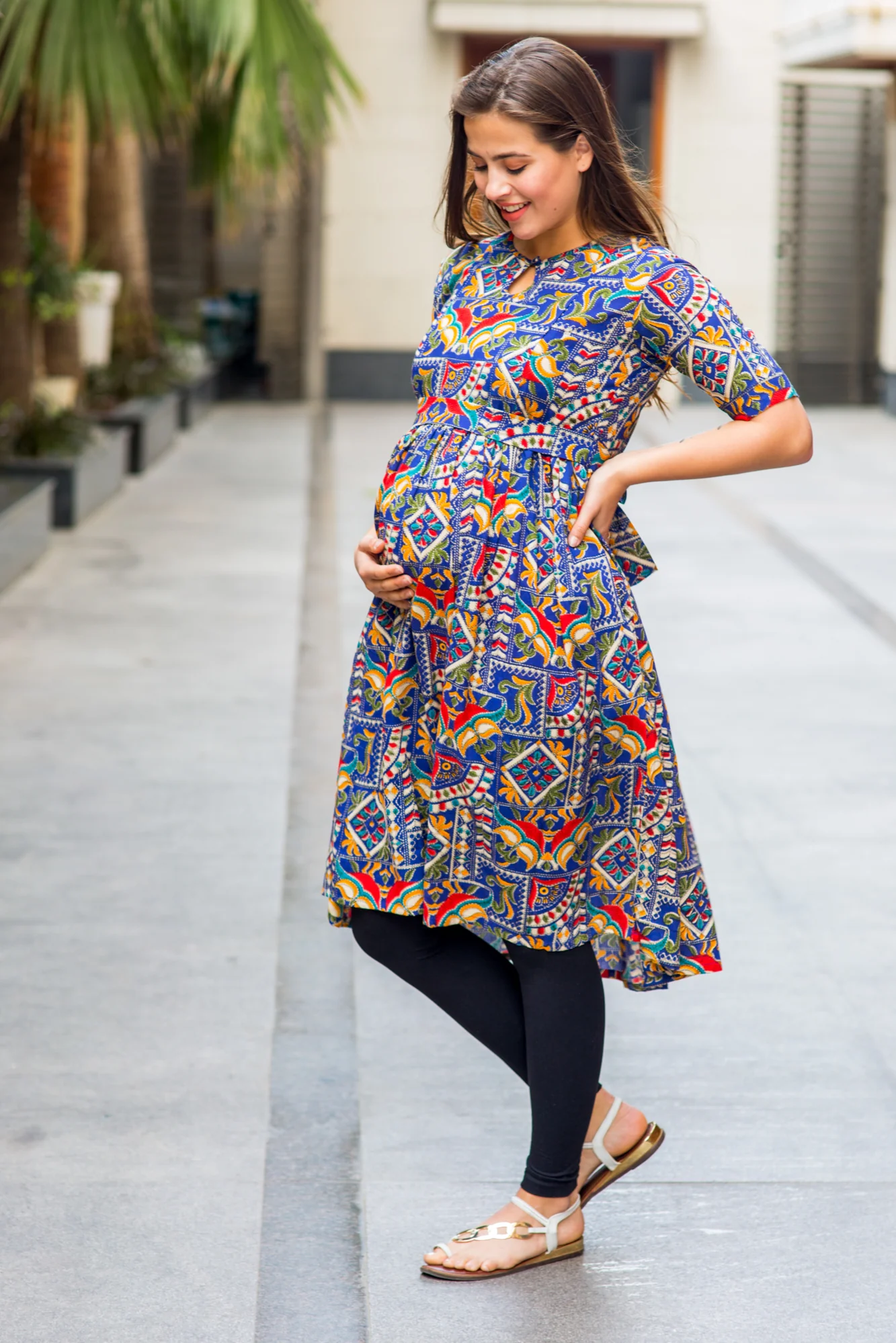 Azure Blue Threadwork Concealed Zip Maternity & Nursing Kurta - Chenance