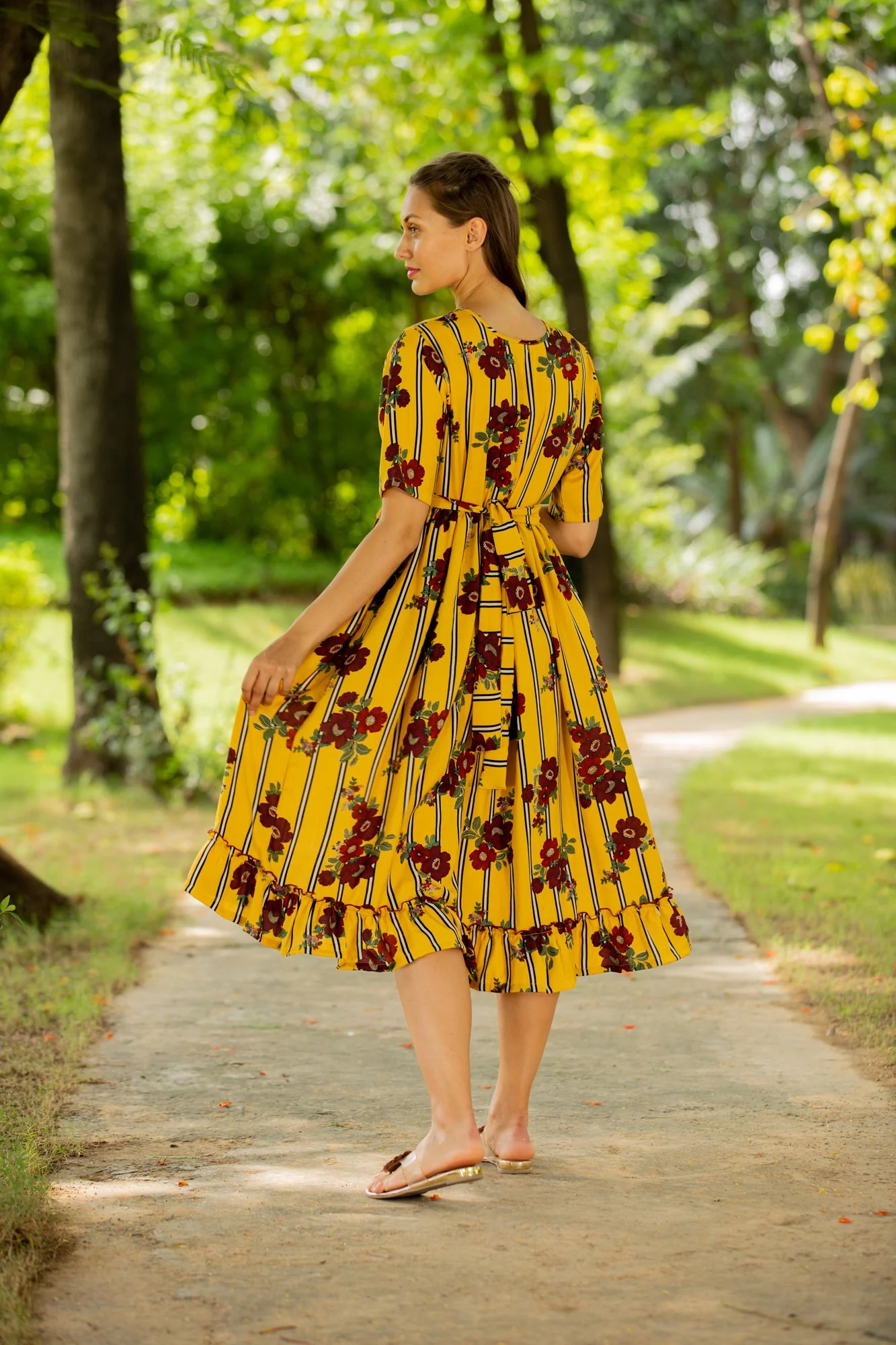 Sunshine Rouge Striped Concealed Zips Nursing Dress - Chenance