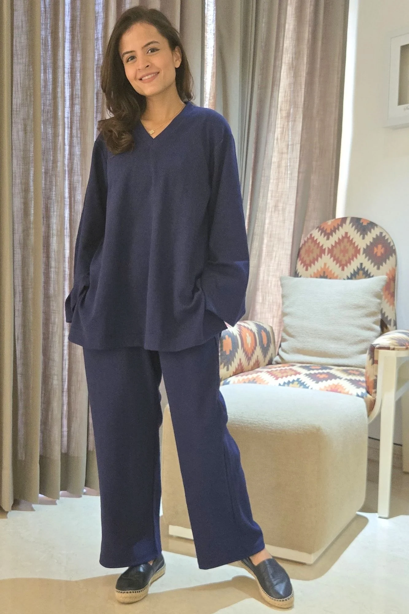 Midnight Blue Ribbed Maternity Stretchable Coord Set (2 pc) - Chenance