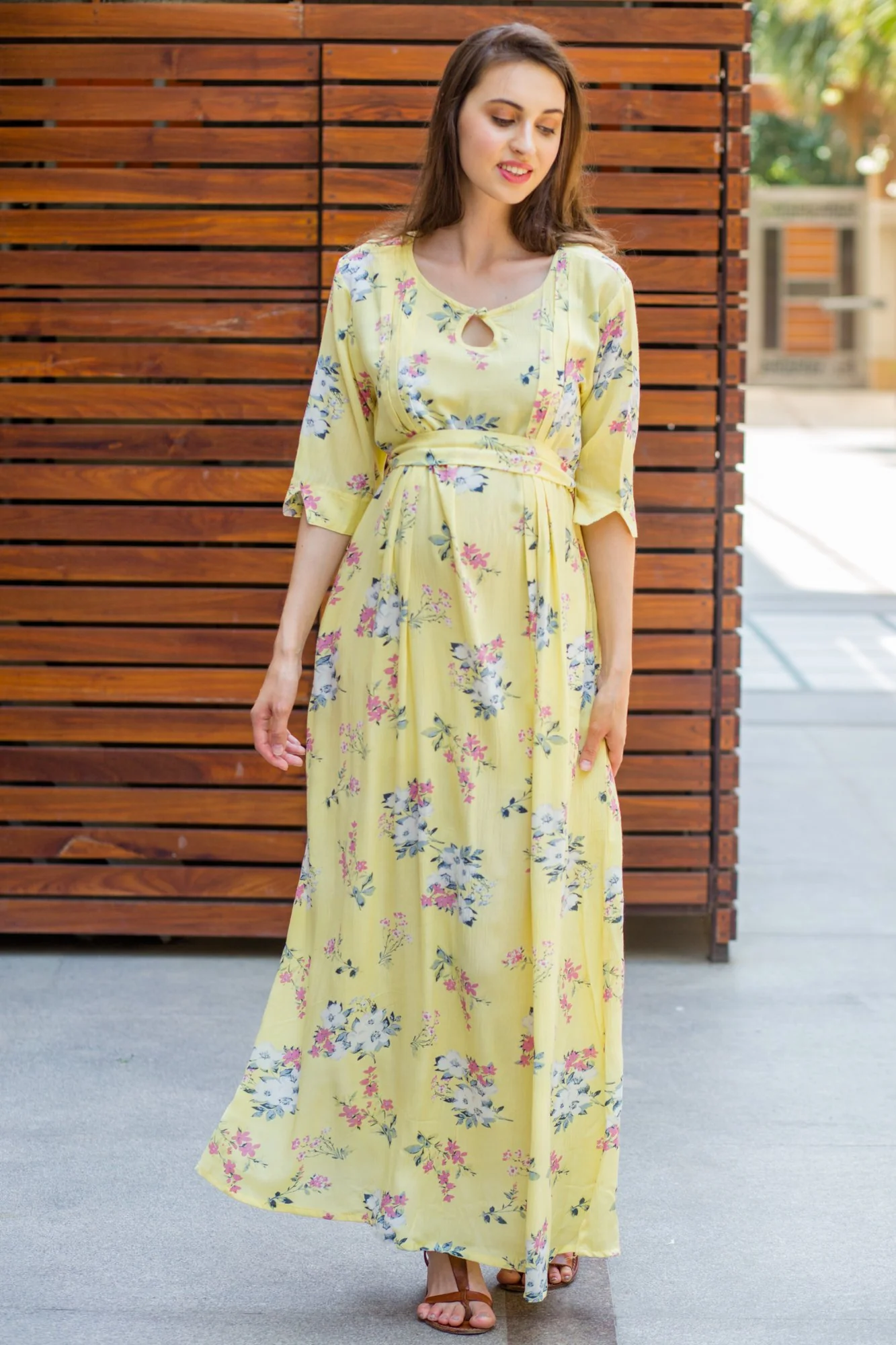 Pastel Yellow Flair Maternity & Nursing Dress - Chenance