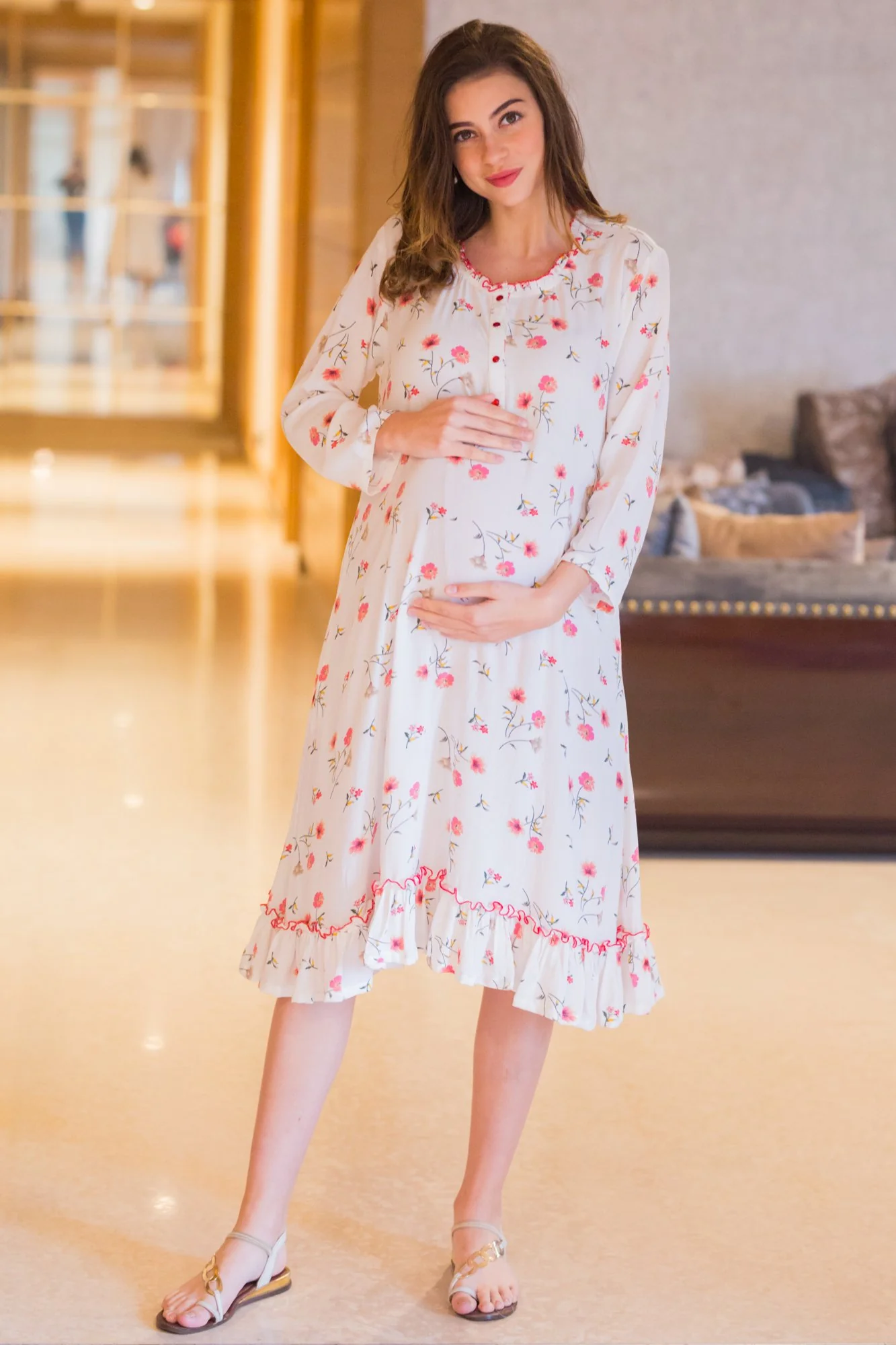 Daisy White Maternity & Nursing Night Dress - Chenance